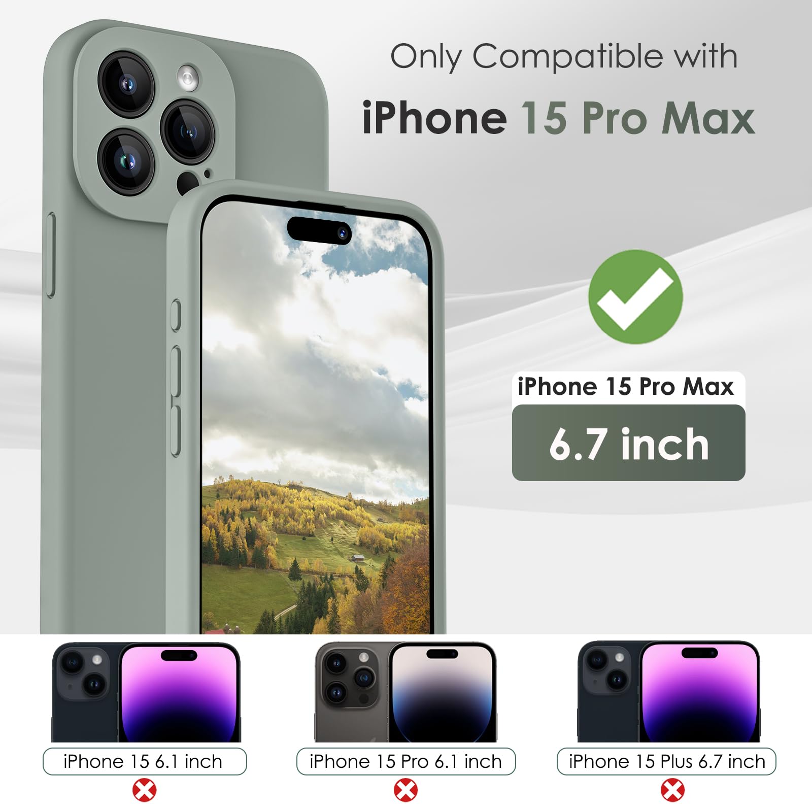 CALOOP Slim-Fit for iPhone 15 Pro Max Case,Skin Soft Liquid Silicone,Sturdy Hard Frame Shockproof Cover with Anti-Scratch Microfiber Lining,Full Protection for Screen and Lens,6.7 inch(Copper Green) - Image 2