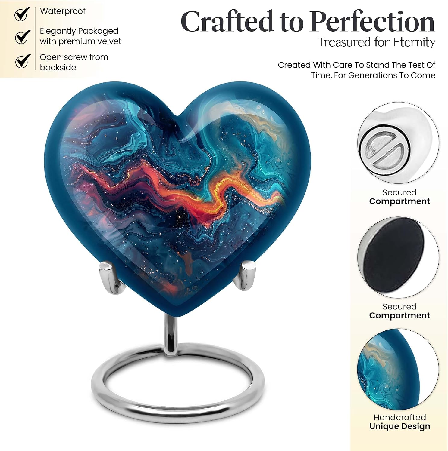 Oceanic Embrace Funeral Urns, Heart Urn for Ashes, Pack of 5 (10 Inch Urn with 3 Inch Urn Set of 4), Blue Urns, Funeral Urns, Decorative Urn, Large Urns for Human Ashes Adult, Cat Urn for Ashes