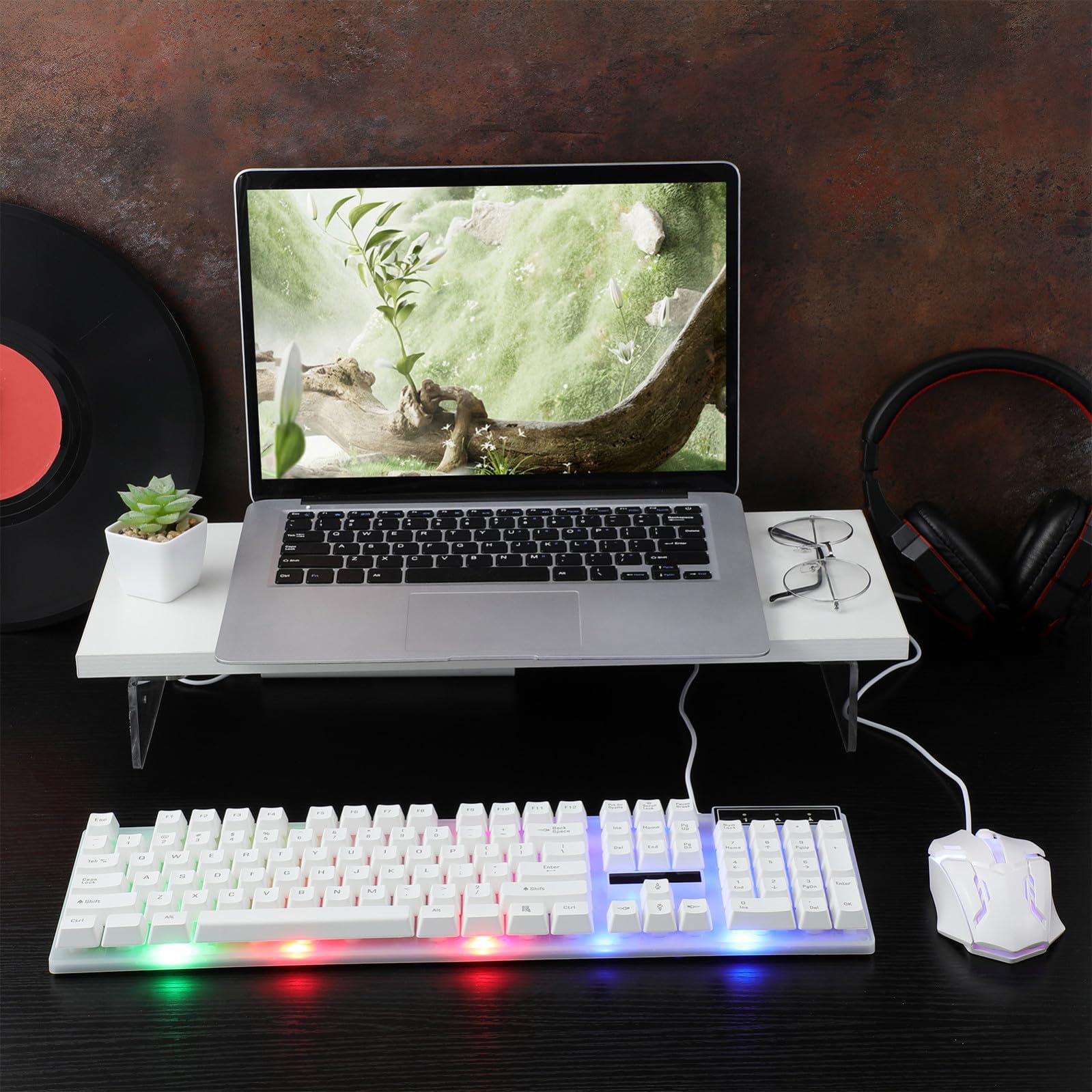 SHINEOFI Set Tastiera Wireless Retroilluminata Mouse USB Ergonomico in Abs, Design Comodo e Pulsanti 104, per Gaming e Lavoro