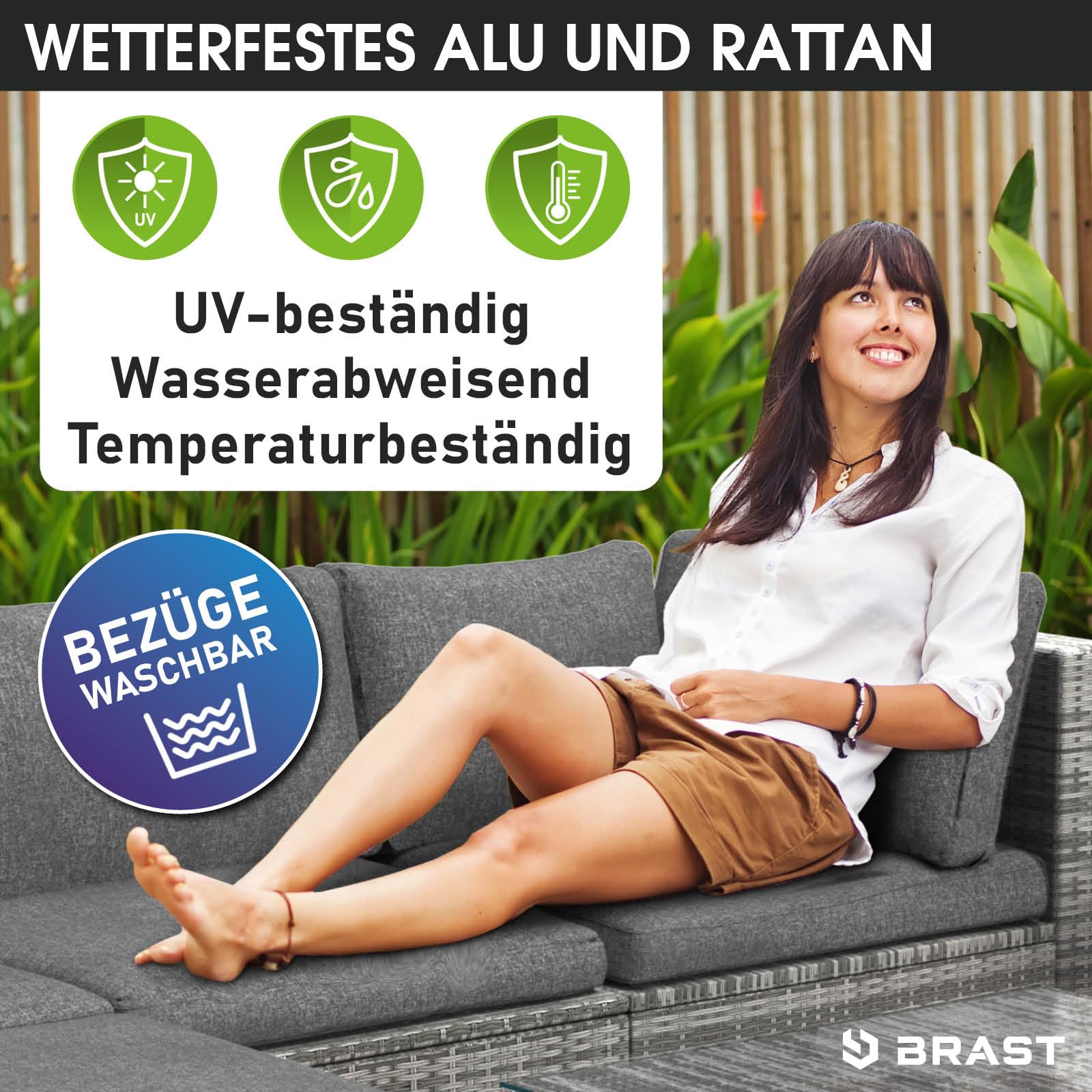 BRAST Gartenmöbel Set Eco | bis zu 9 Personen viele Farben | inkl. extra Dicke Kissen | TÜV geprüft | Outdoor Loungemöbel Sitzgruppe Essgruppe Garnitur | Grau/Anthrazit