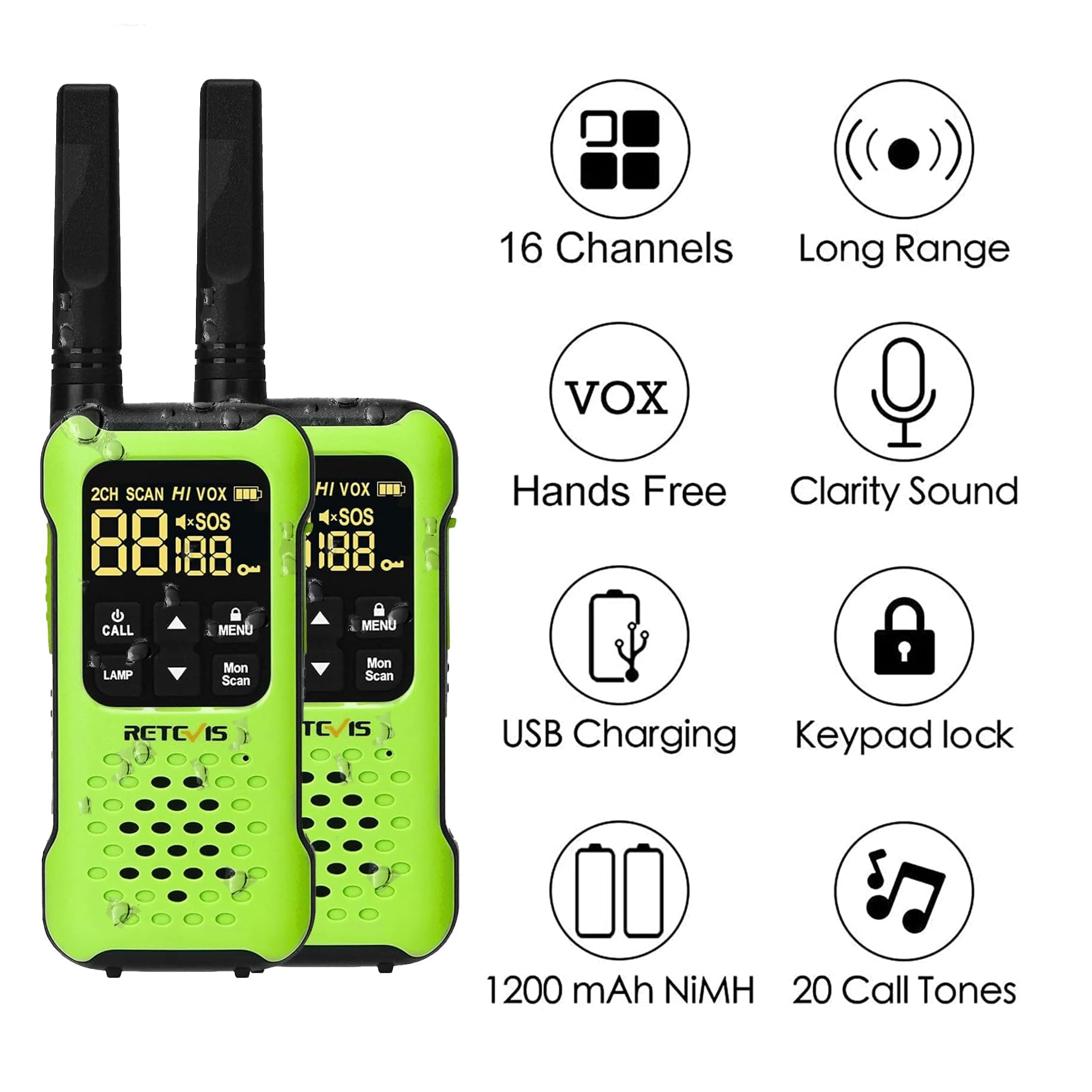 Retevis RT649P IP67 Walkie Talkie Impermeabile Galleggianti Ricaricabili PMR446 16CH Allarme SOS Lungo Raggio 2 Pz
