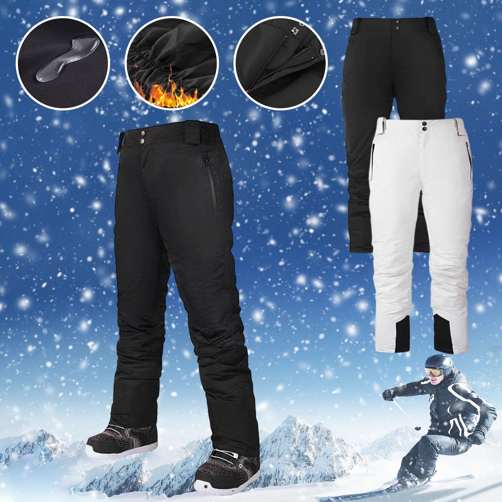 Generisch Pantaloni da neve da uomo, pantaloni termici, impermeabili, cargo, da snowboard, per sport invernali, da sci, da snowboard, da sport