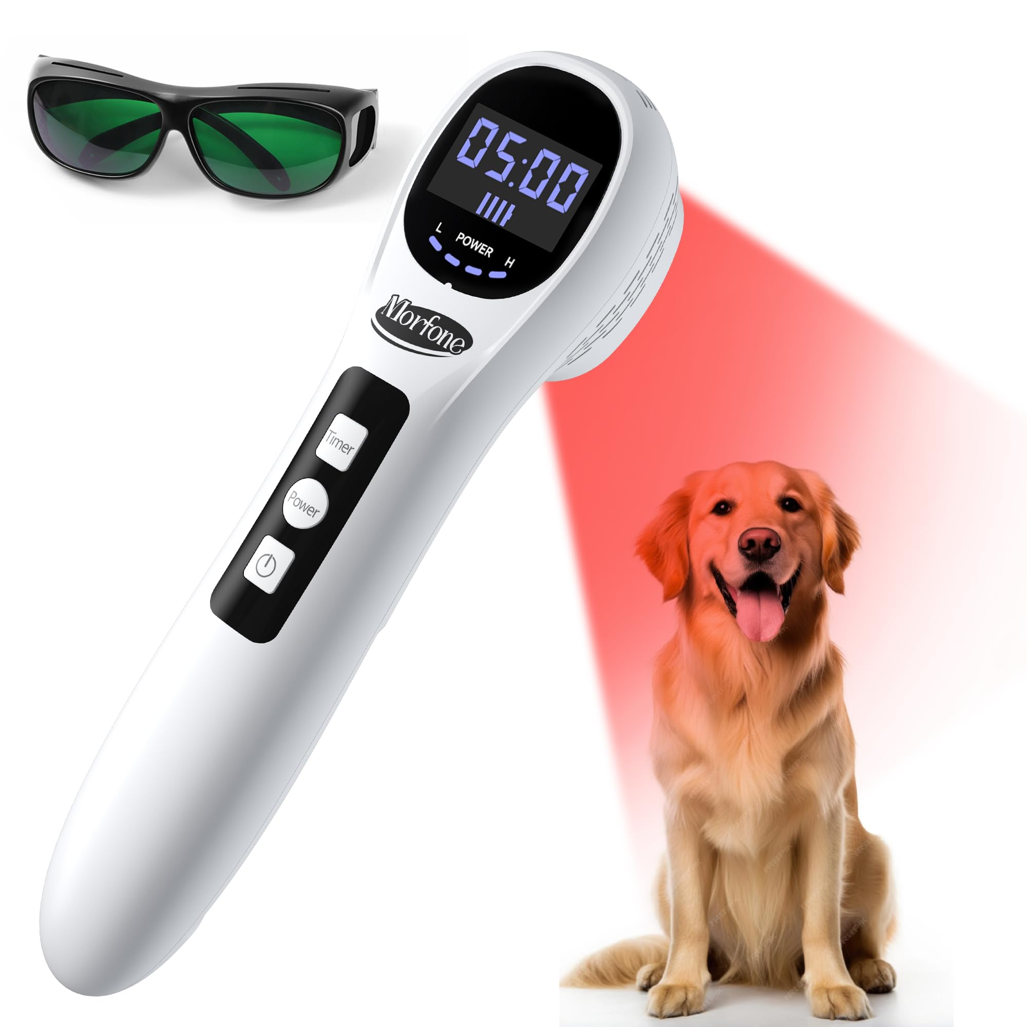 Morfone Handheld Red Light Therapy Devices - Near Infrared Light Therapy for Face & Body, 660nm 808nm Wireless Red Light Therapy Wand with Glasses for Knee, Wrist, Local Pain and Pets, Portable, White