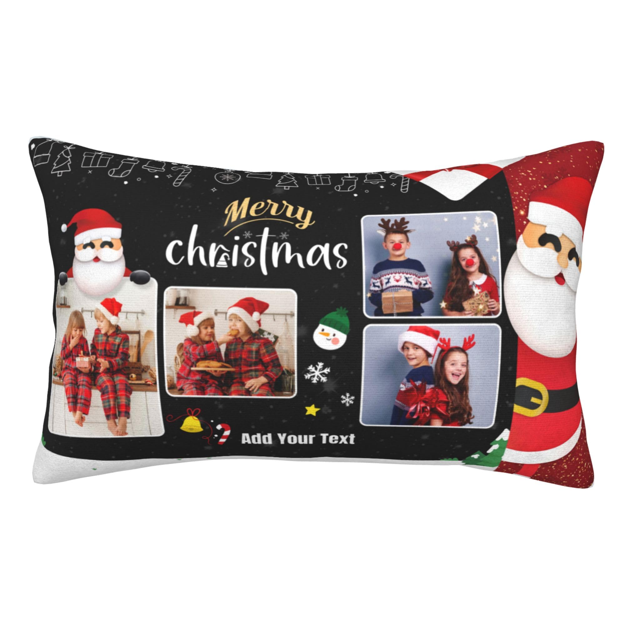 Customised Christmas Throw Pillow Case Covers with Photos, Personalised Black Cushion Covers Pillowcase with Pictures/Text, Design Photo Gifts for Family Mum Dad Kids Friends Grandma for Christmas