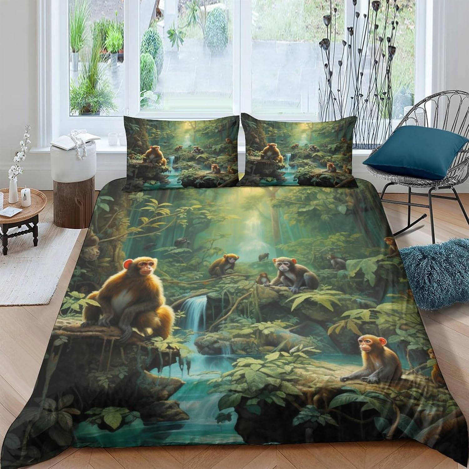 Animal Monkey Bedding Set Single 135X200 Cm Duvet Cover Set Bedding Set For Kids Boys Girls 3D Printed Comforter Cover Quilt Cover Bedroom 3Pcs - Soft And Comfortable-85183020025