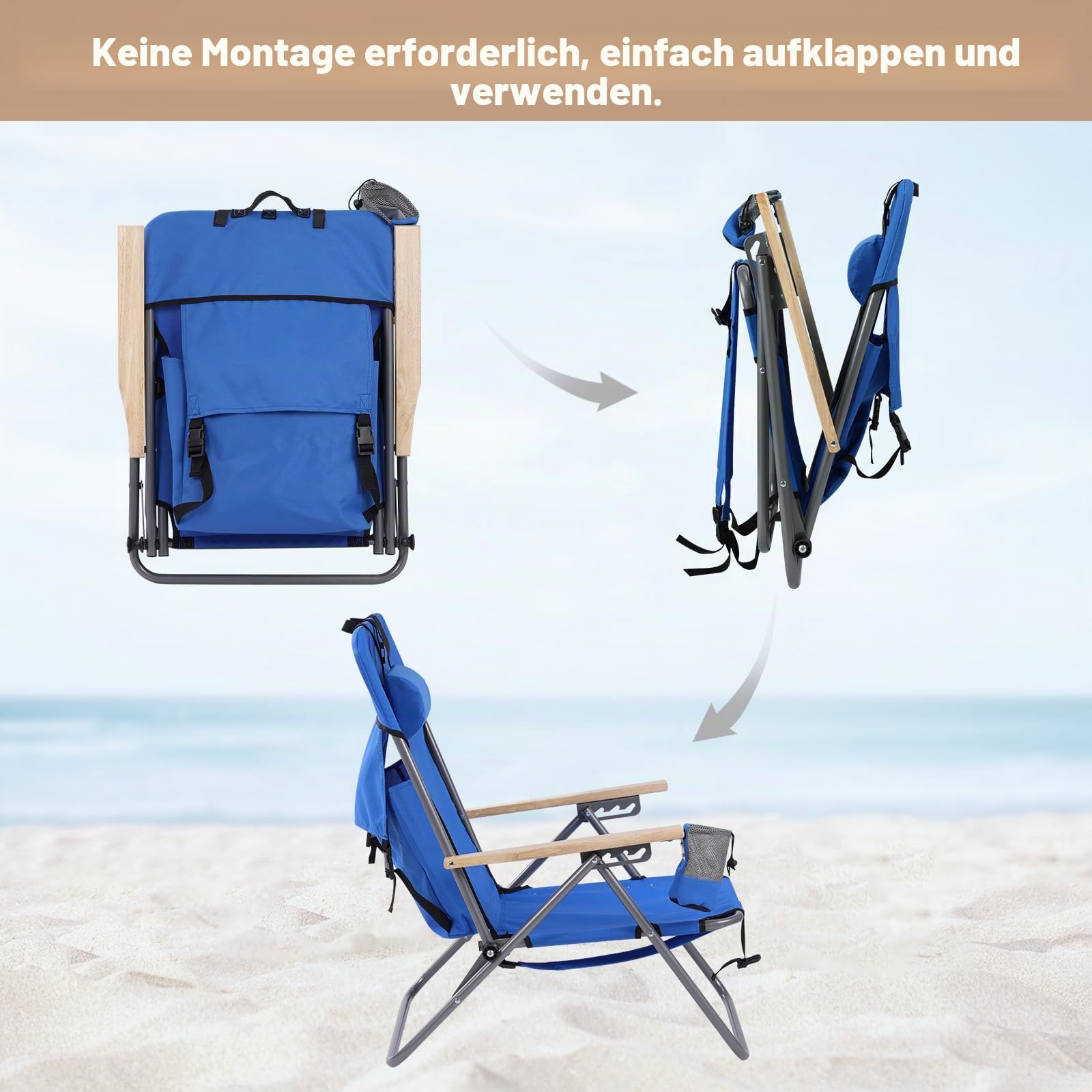 WOLTU Campingstuhl faltbar, 2er-Set, Klappstuhl Angelstuhl Strandstuhl Camping Stuhl, Klappsessel Rucksack Design, 4-stufig-Rückenlehne Holzarmlehnen,