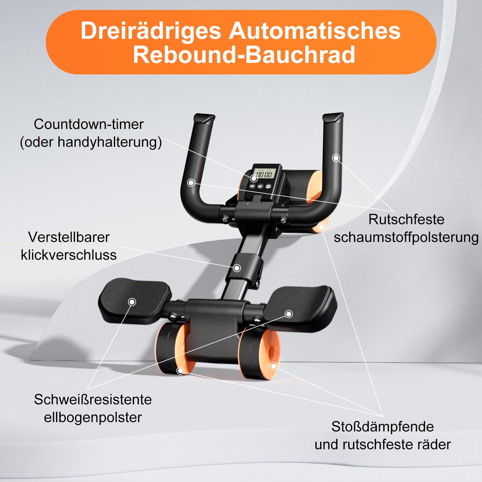 Bauchroller Bauchtrainer Fitnessgeräte für Zuhause, Automatisches Rebound Bauchtrainer Roller, Elbow Support Ab Wheel Bauchmuskeltrainer Abdominal Exercise Roller Sixpack Bauch Trainingsgerät