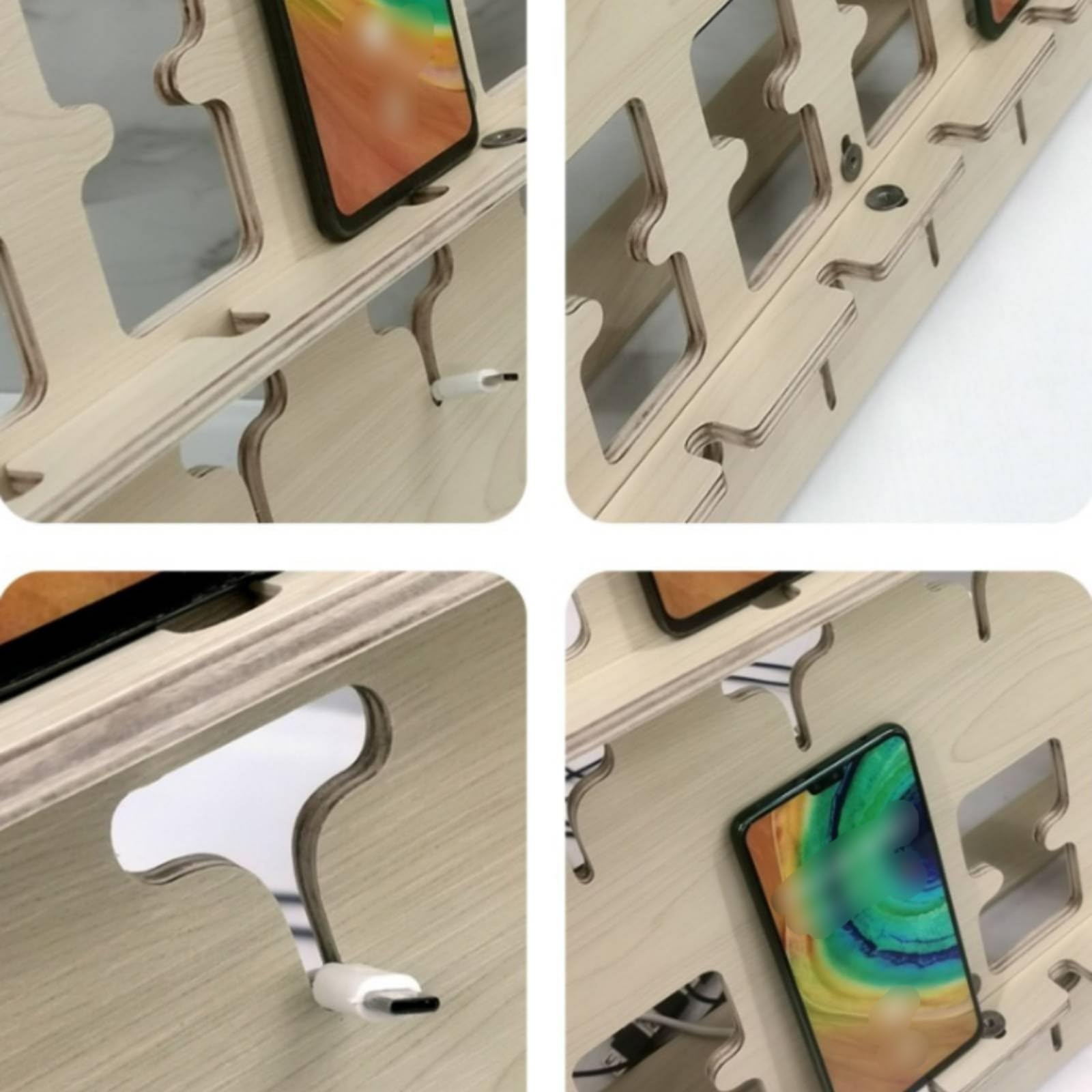 Soporte para Múltiples Dispositivos Soporte Organizador Base Estación de Teléfonos de Madera con Estructura Robusta Fácil de Adecuado para Tienda de, Estante De 2 Niveles Para 20 Unidades