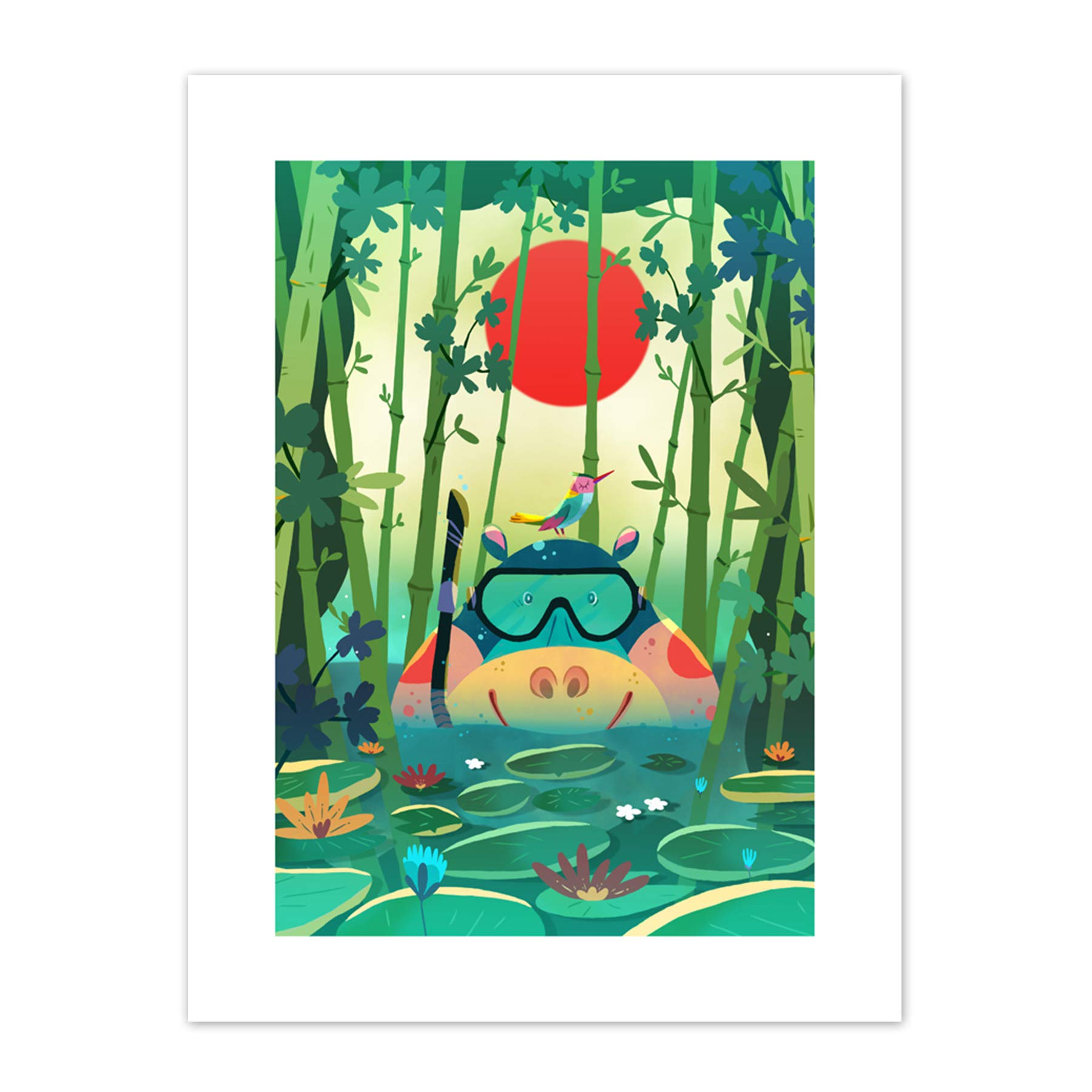 Wee Blue Coo Jungle Animals Hippo Canvas Wall Art Print