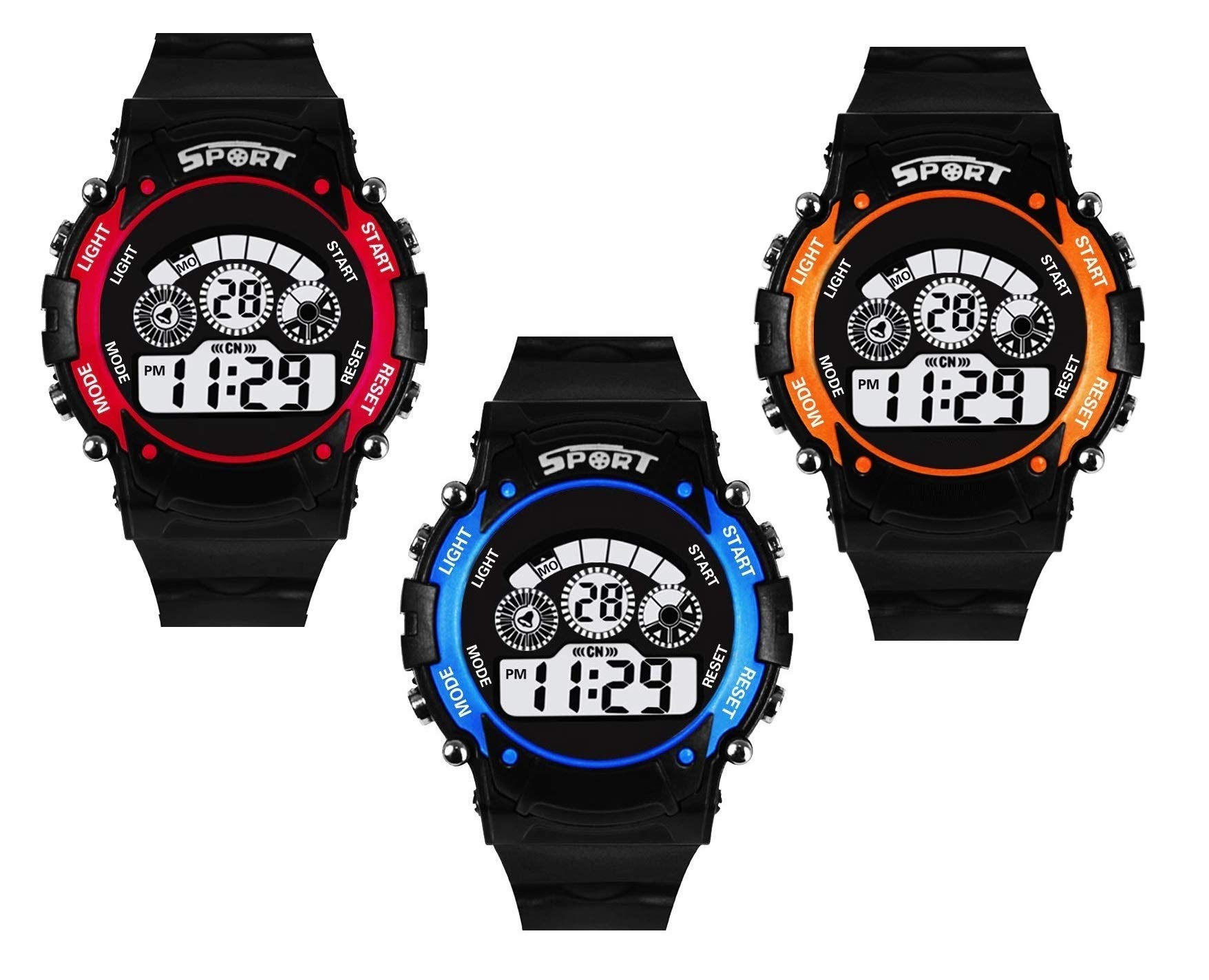 SWADESI STUFF Rubber Combo Of 3 Digital Black Dial Kid Watch - 7 Light Red- Blue-Orange, Black Band (B083JKGRM3) Amazon Price History, Amazon Price Tracker