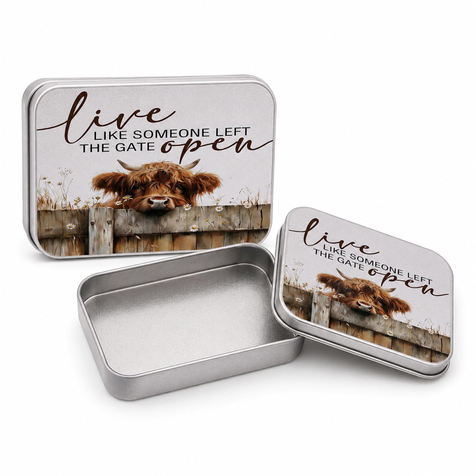 Rectangular Small Tins with Lids, Highland Cow Decorative Metal Snack Tin