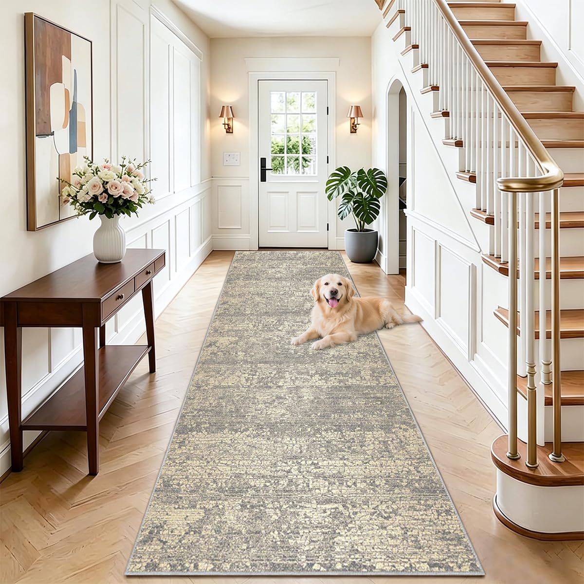 AYHSMNOU Runner Rugs for Hallway Kitchen Mats Non Slip Washable 40 x 160cm Heavy Duty Hallway Runner Rug Large Door Mat Indoor for Entryway Kitchen Laundry Room Bedroom Gray Beige — image 1