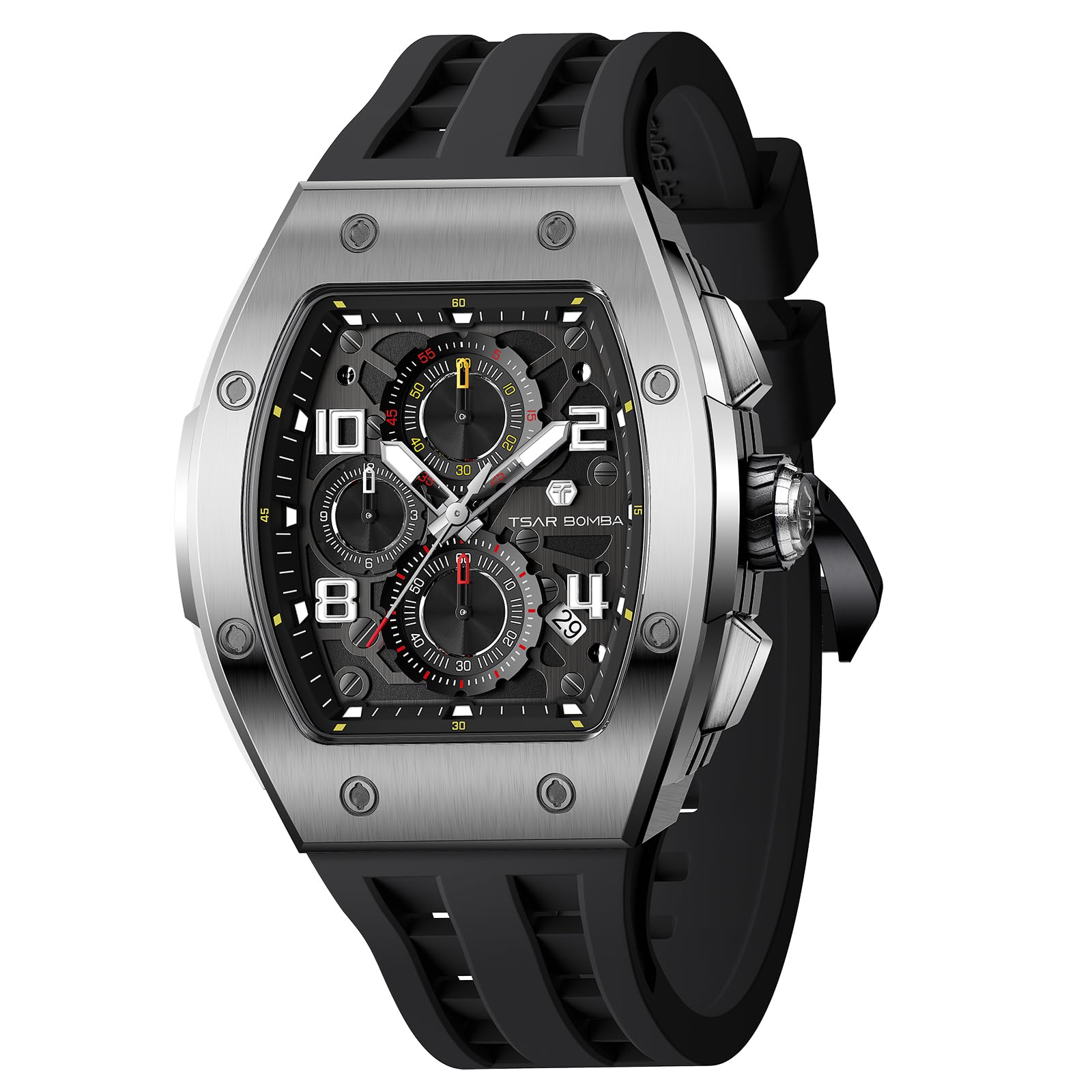 TSAR BOMBA Luxusuhr für Herren mit Quarzwerk, leuchtendem Zifferblatt, 5 ATM wasserdicht, Silikonarmband – Business-Herrenuhr als Festtagsgeschenk