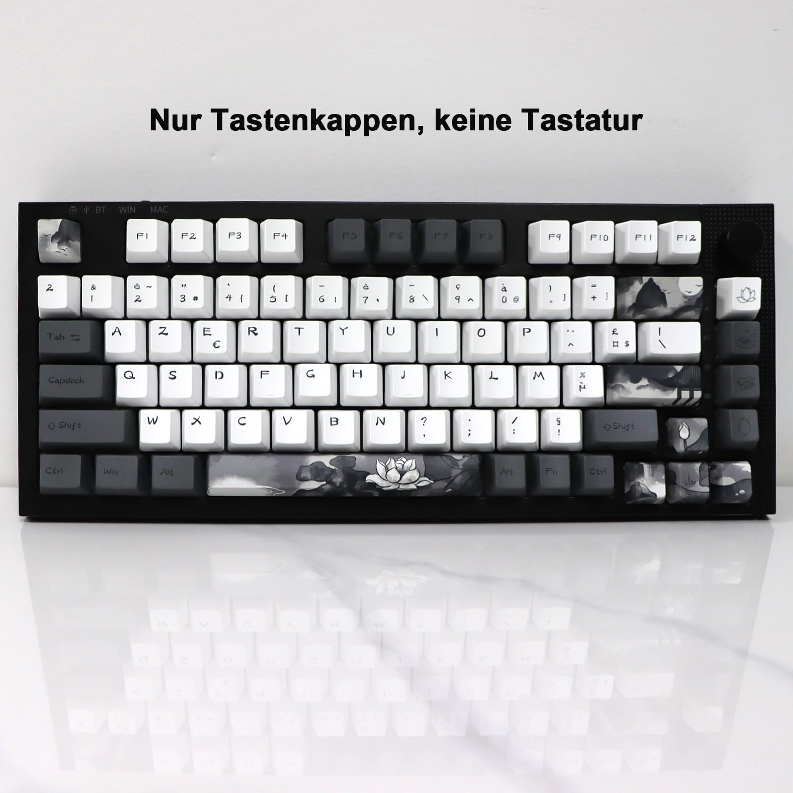 JSJT Capuchons de touches d'encre Lotus ISO français 148 touches PBT Profil OEM avec extracteur de touches pour claviers mécaniques Cherry MX Switch 61/68/84/87/96/108