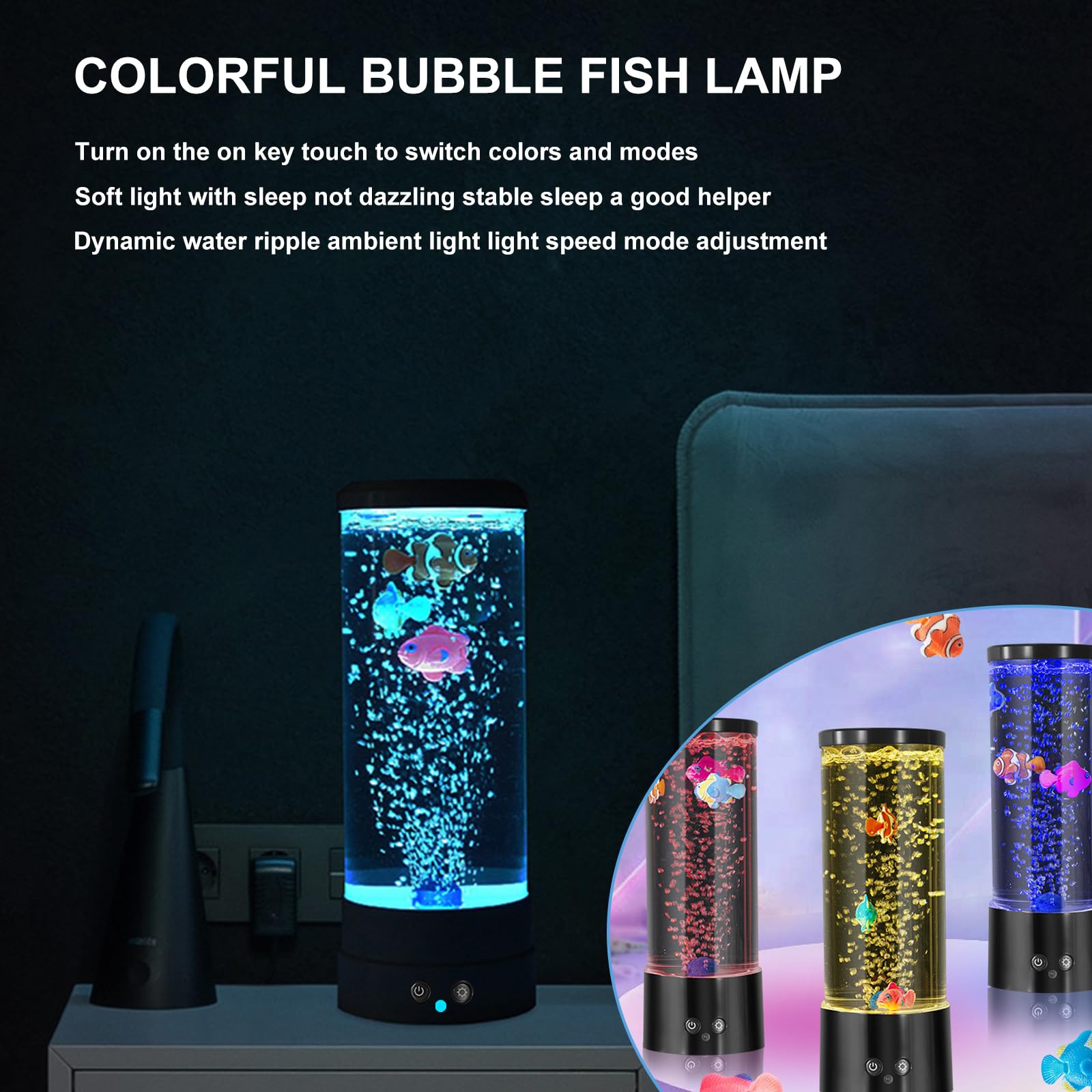 Lámpara de Lava Con Pez y Burbujas - 16 Colores y 4 Modos - Mando a Distancia - Ambiente Para Acuario - Cable USB