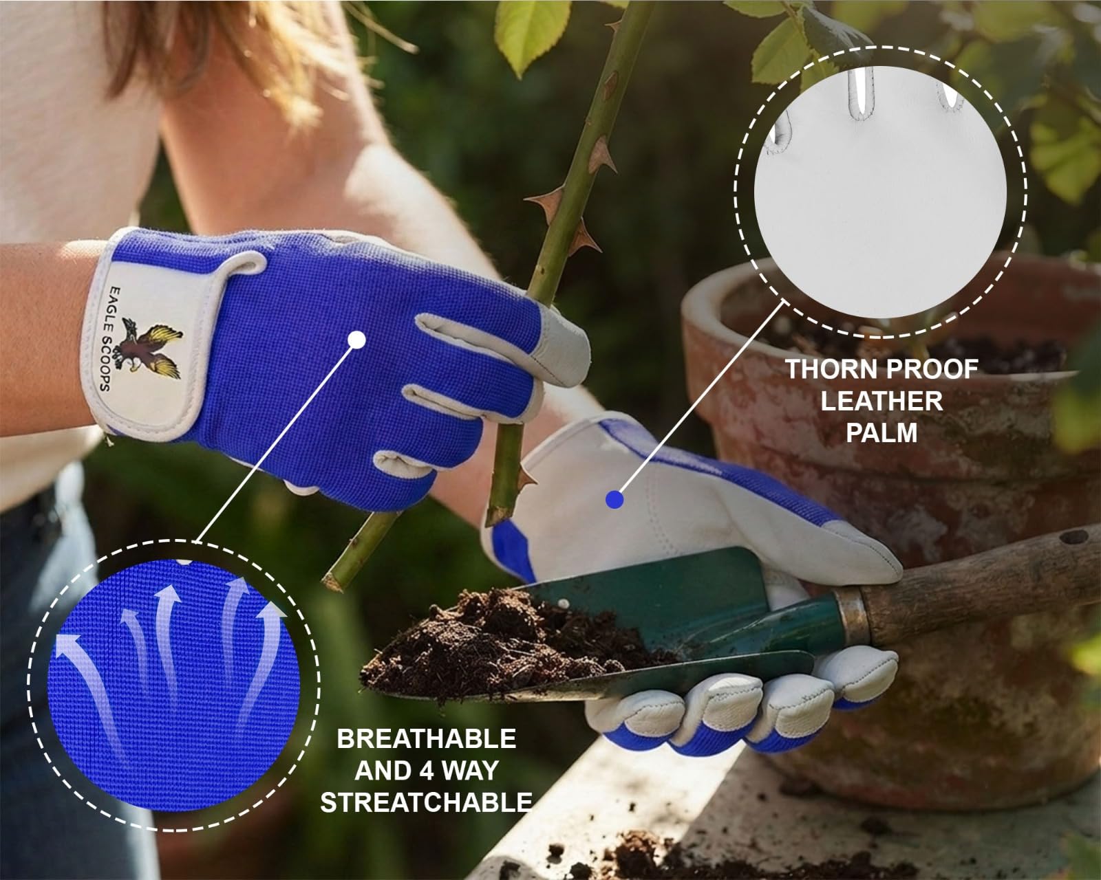EAGLE SCOOPS Leather Gardening Gloves for Men & Women, Heavy Duty Thorn Proof Rigger Gauntlet Gloves - Image 3
