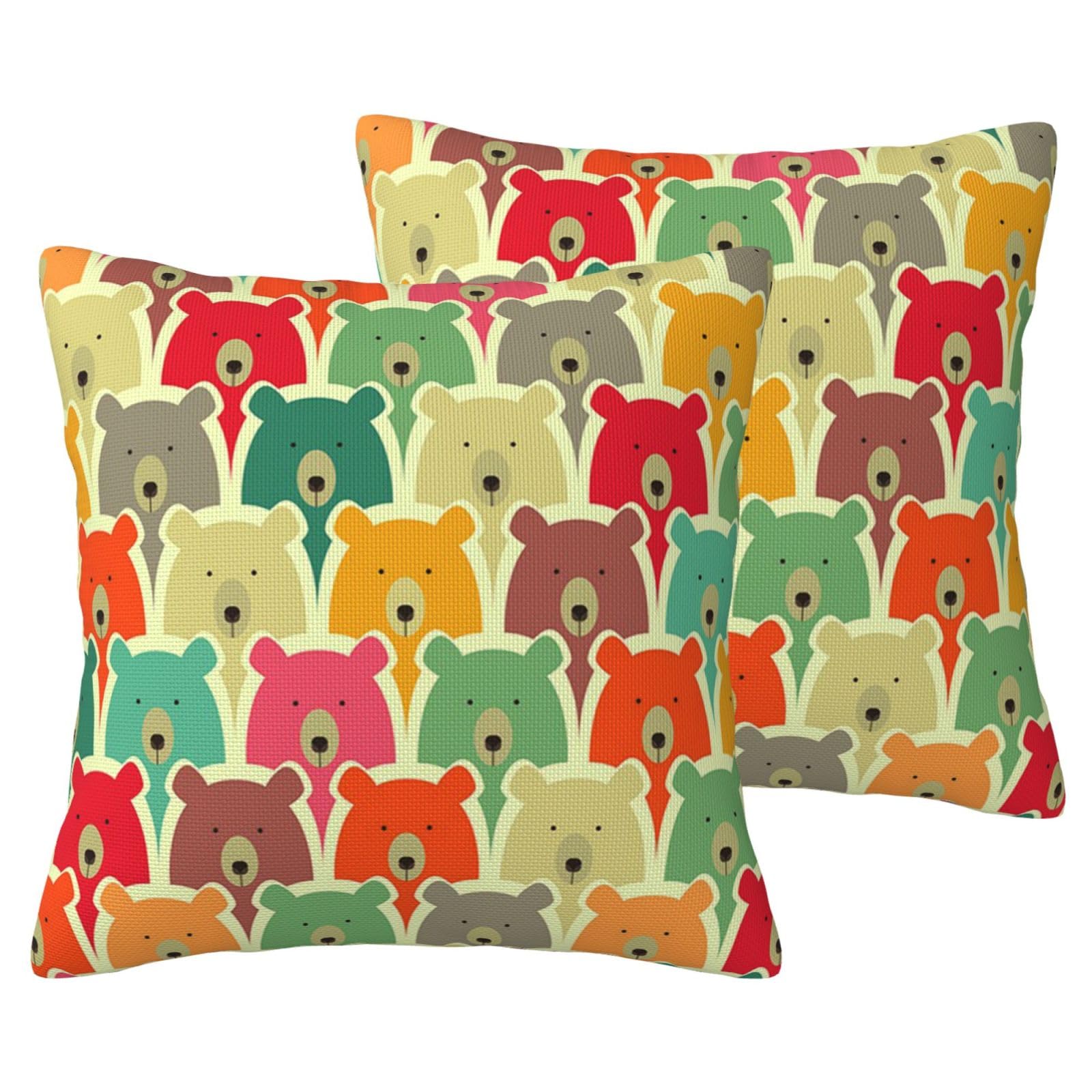 Housse de coussin imitation lin ours colorés lot de 2