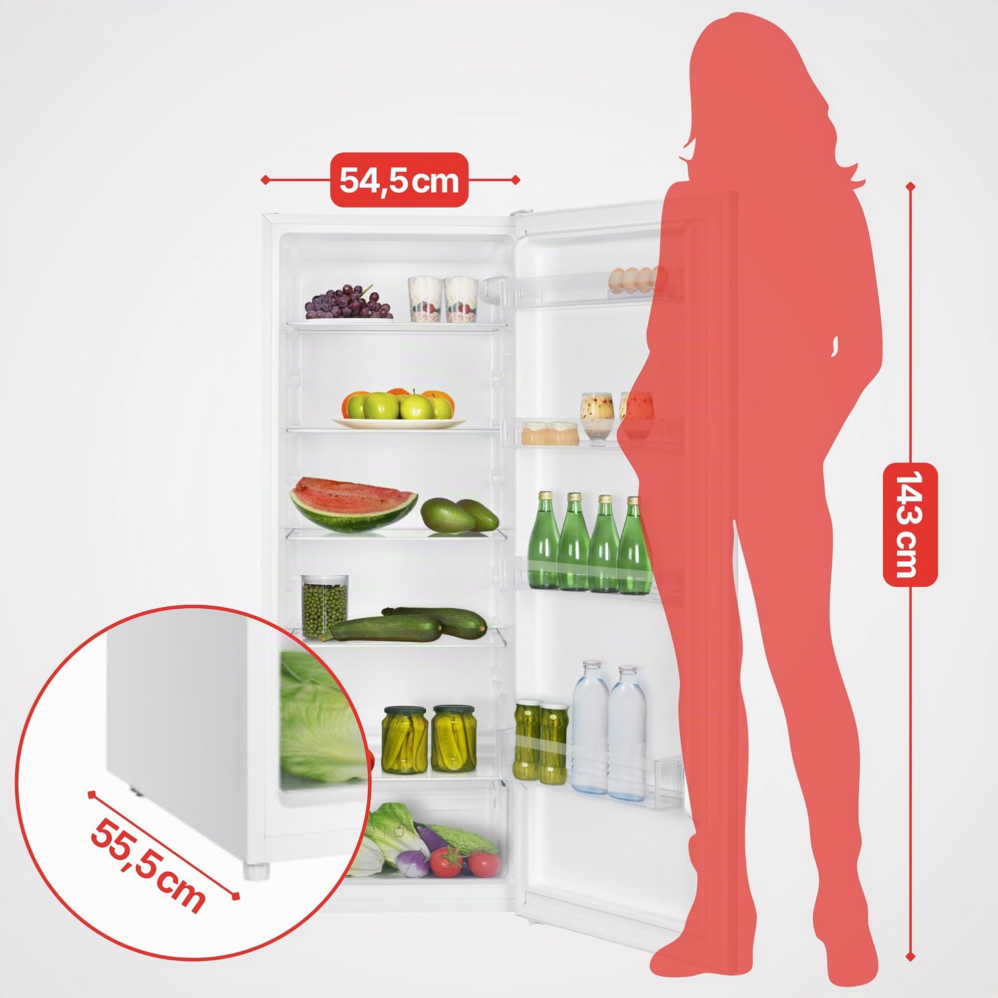 Amica Vollraum‑Kühlschrank 143 x 54,5 x 55,5 cm 242 l Türanschlag wechselbar automatische Abtauung LED‑Innenbeleuchtung AVK 3540 W – kühlschrank ohne gefrierfach
