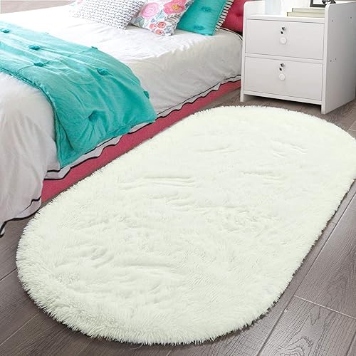 Miniatura 238 de LOCHAS Alfombra esponjosa para dormitorio, 2.6 x 5.3 pies, alfombra lanuda para dormitorio, mesita de noche, alfombra ovalada suave para sala