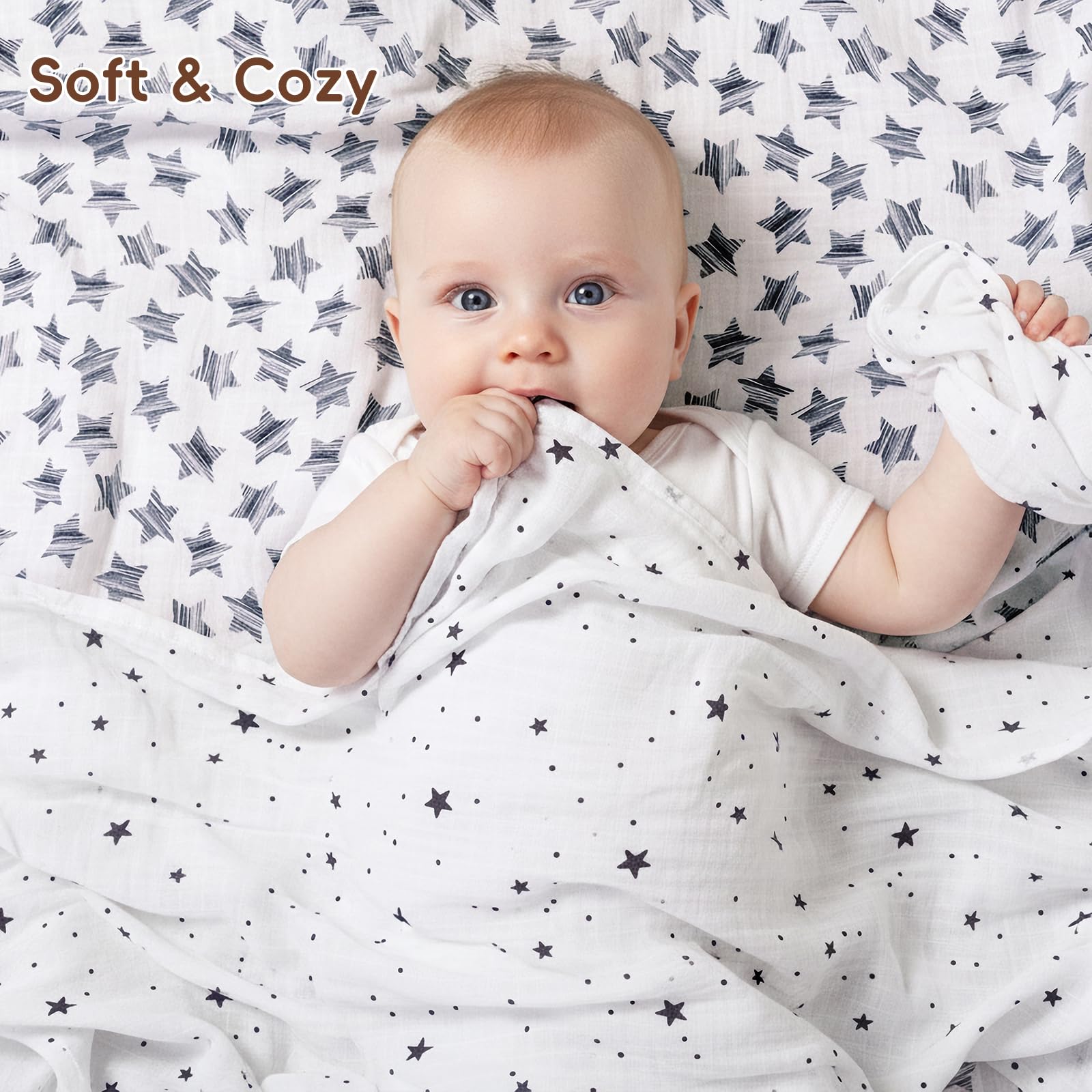 david's kids Paquete de 4 mantas de muselina para bebé, 100 % algodón, para niños y niñas, manta de recepción ultra suave y transpirable, esencial para recién nacidos, espacio y estrellas