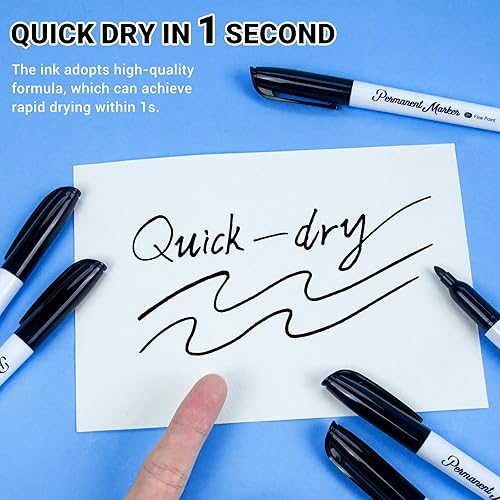 Miniatura 4 de Paquete de 108 marcadores permanentes negros a granel, punta fina, secado rápido, impermeables, duraderos para madera, plástico, metal, vidrio,