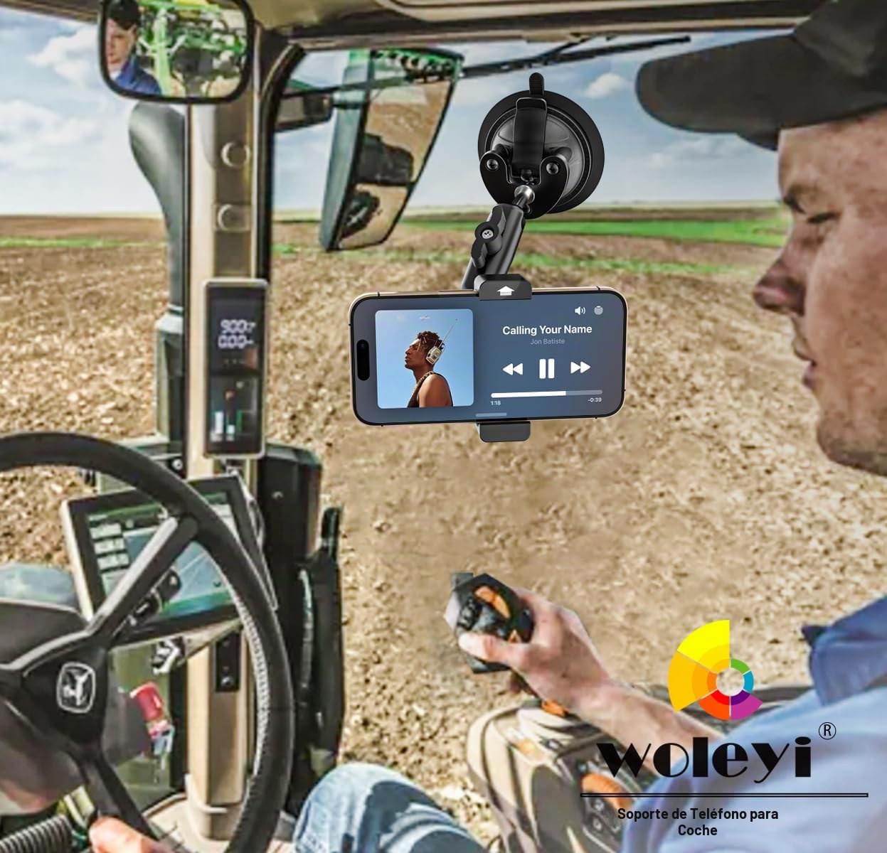 Soporte Móvil Tractor/Coche Metálico - Brazo Ajustable de Aluminio | Soporte Teléfono Salpicadero Parabrisas Ventana con Ventosa Grande para Todos los Móvils, iPhone 17 16 Pro Max, Pixel, etc