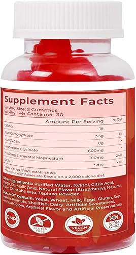 Miniatura 8 de Gomitas de glicinato de magnesio de 600 mg, gomitas de magnesio sin azúcar para adultos, suplemento de magnesio y fresa para aliviar el estrés, los