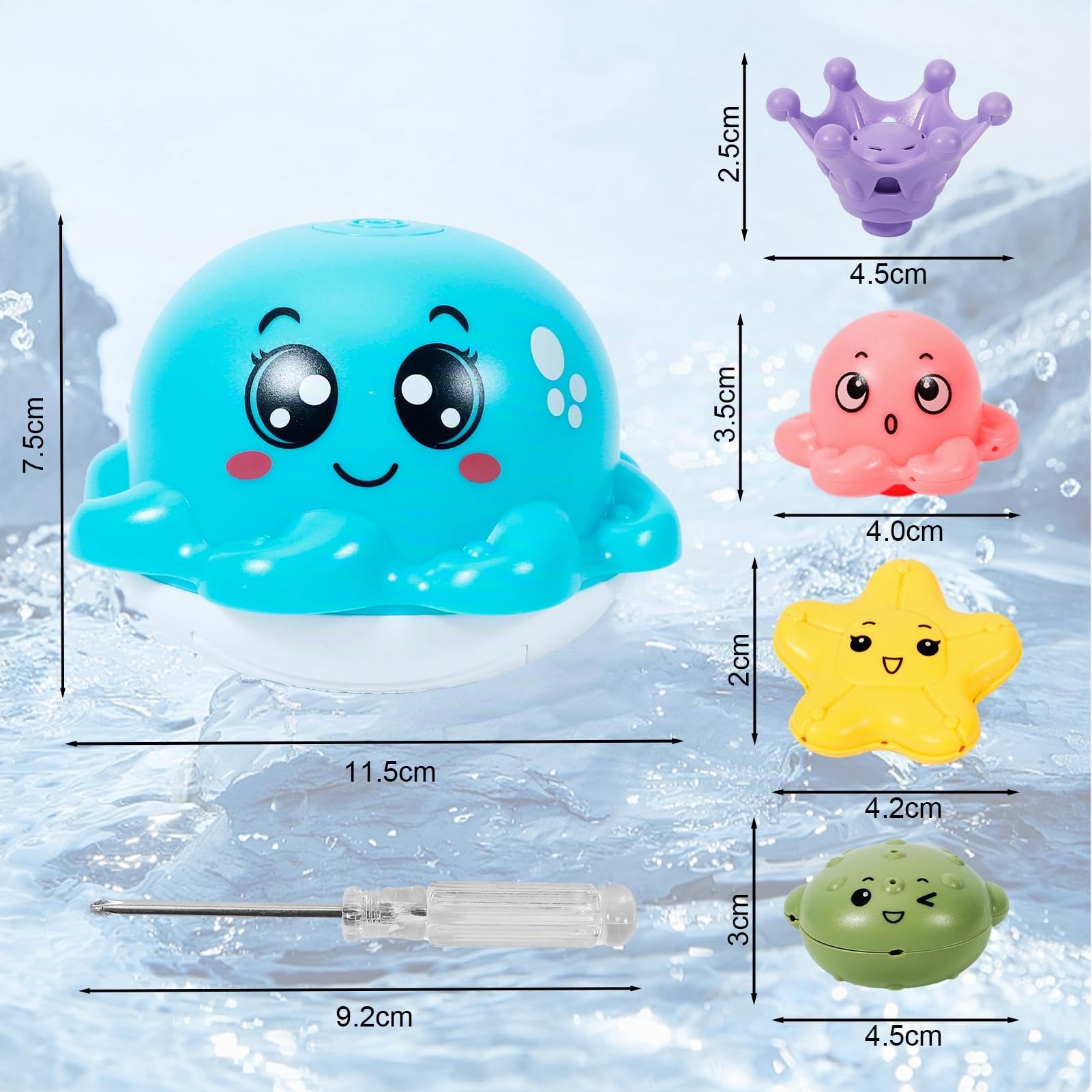 Giochi Bagnetto Neonato, Polpo Giochi Vasca da Bagno Bambini Spruzzo d'Acqua Automatico, Giochi Bagnetto con Luce a LED, 4 Teste di Spruzzo, Giocattoli da o Piscina per 1 2 3 Anno, Blu