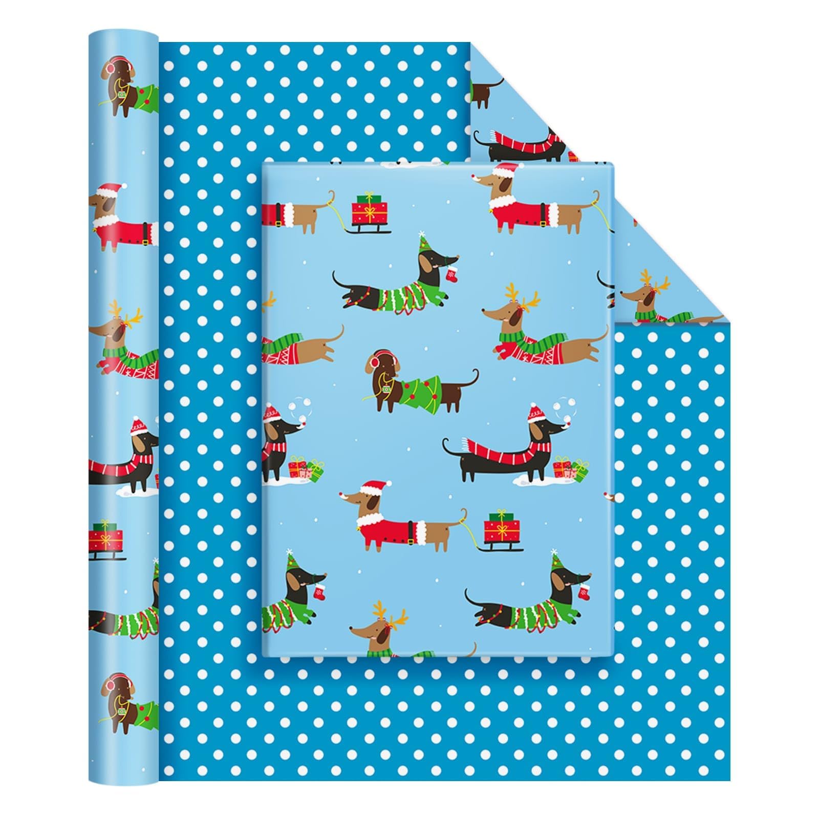 WERNNSAI Dachshund Wrapping Paper 17" x 33 ft Dog Christmas Wrapping Paper — image 1