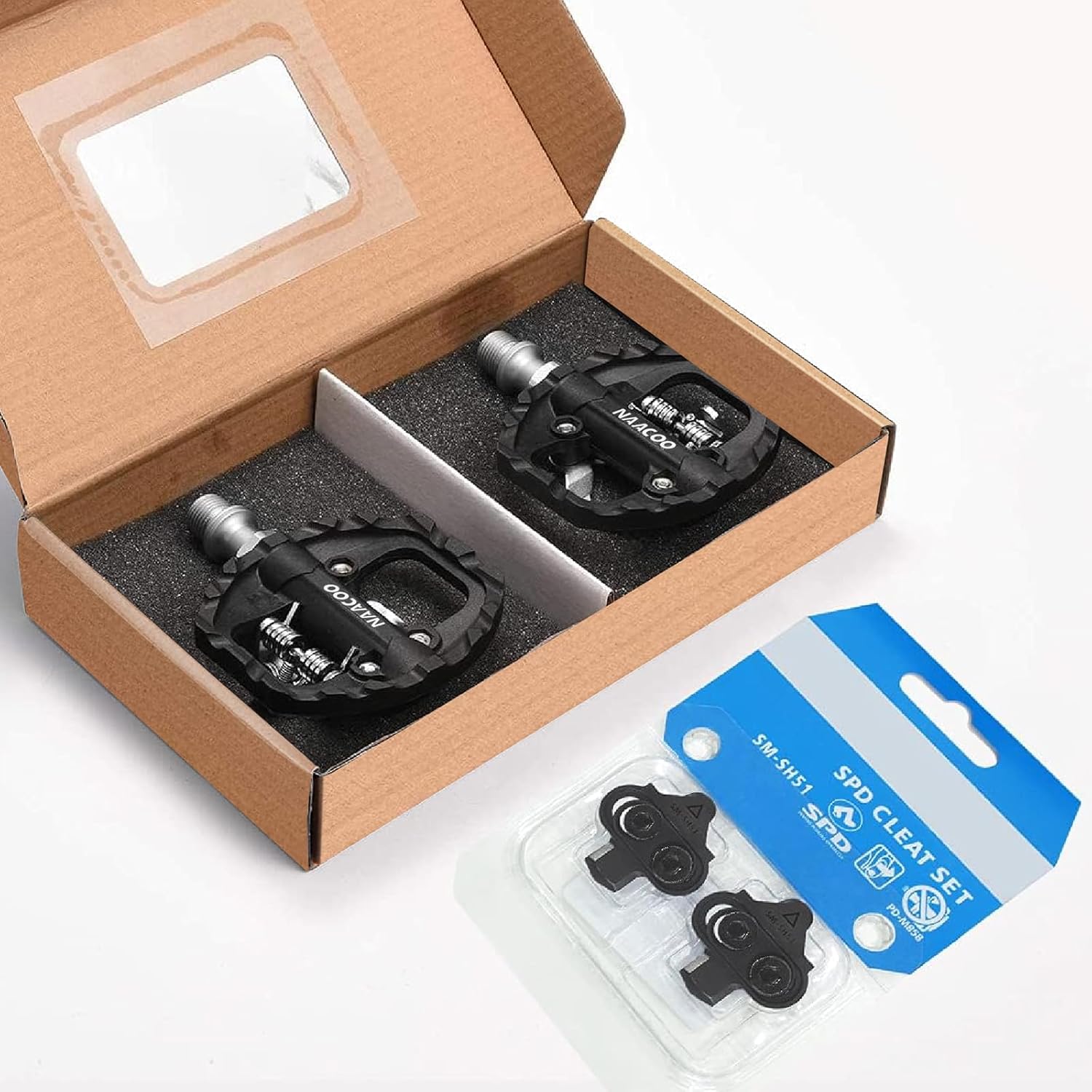 NAACOO Bike Pedals Dual Platform Compatible with Shimano SPD Mountain Clipless Pedals,3-Sealed Bearing Lightweight Bicycle Pedals for Outdoor Spin Exercise Peloton Fit Trekking Bike