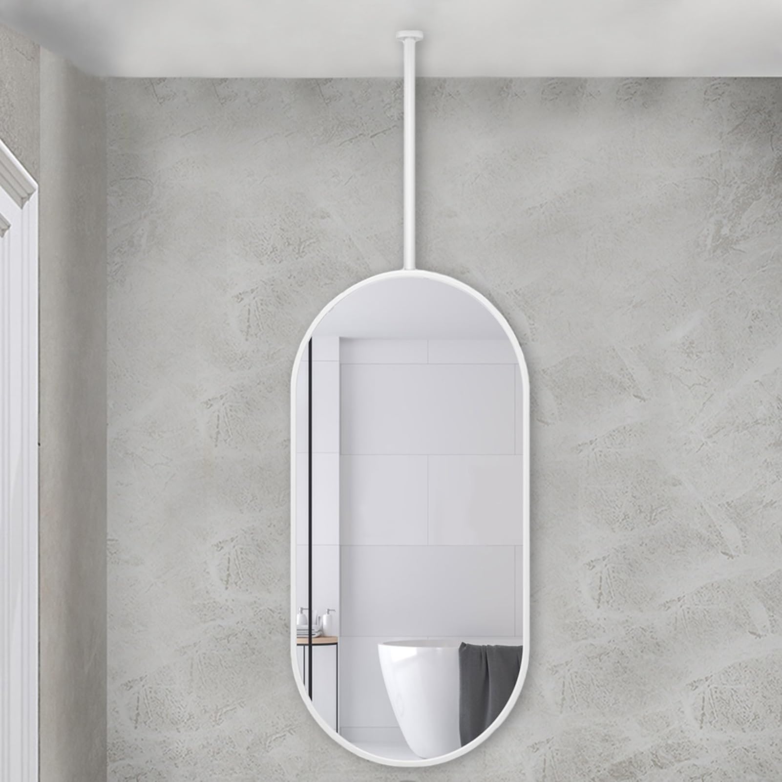 FGXHHS s for Over Sink, Vanity Ceiling, White Metal Frame Oval Mirrors, Modern Decor HD Mirror(50cmx100cm)