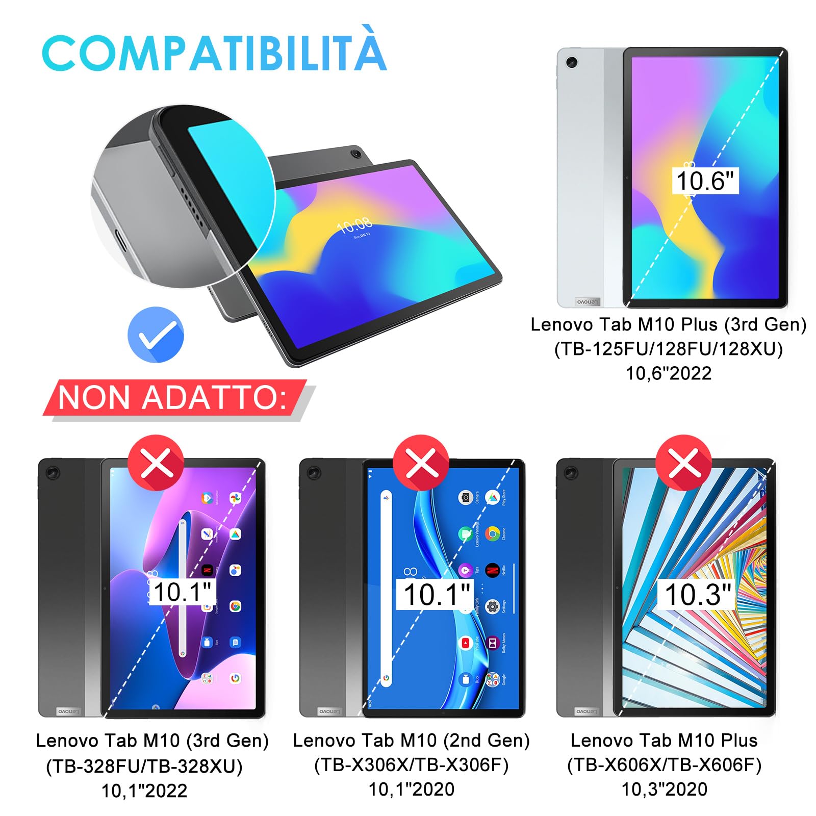 Custodia In Pelle Con Supporto Per Lenovo Tab M10 (1ª, 2ª, 3ª Gen) E M10 Plus – Con Stilo