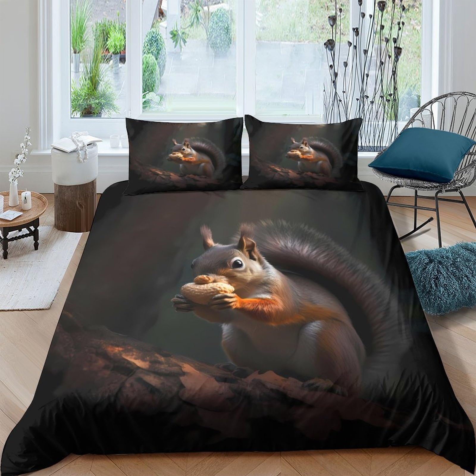 Ctjqhvkz Style-10 3D Printed Squirrel Forest Fitted Sheet Microfiber Soft Non Slip Autumn Leaves Bed Cover Bedroom Decor Single（135X200cm）