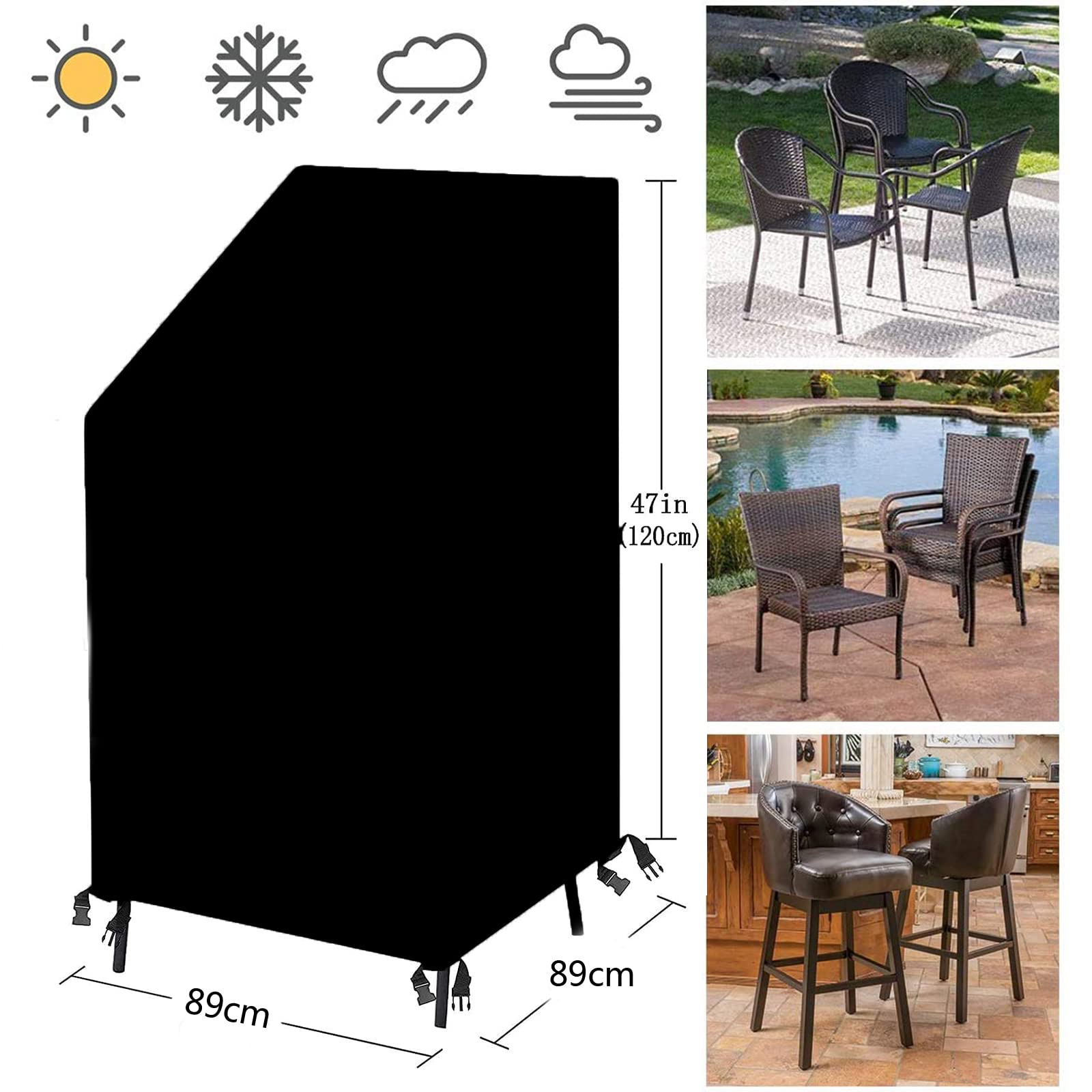Housses De Protection Pour Chaises De Jardin - Lot De 2 | Tissu Oxford 210D Imperméable | Résistant UV Et Vent | 89x89x120cm