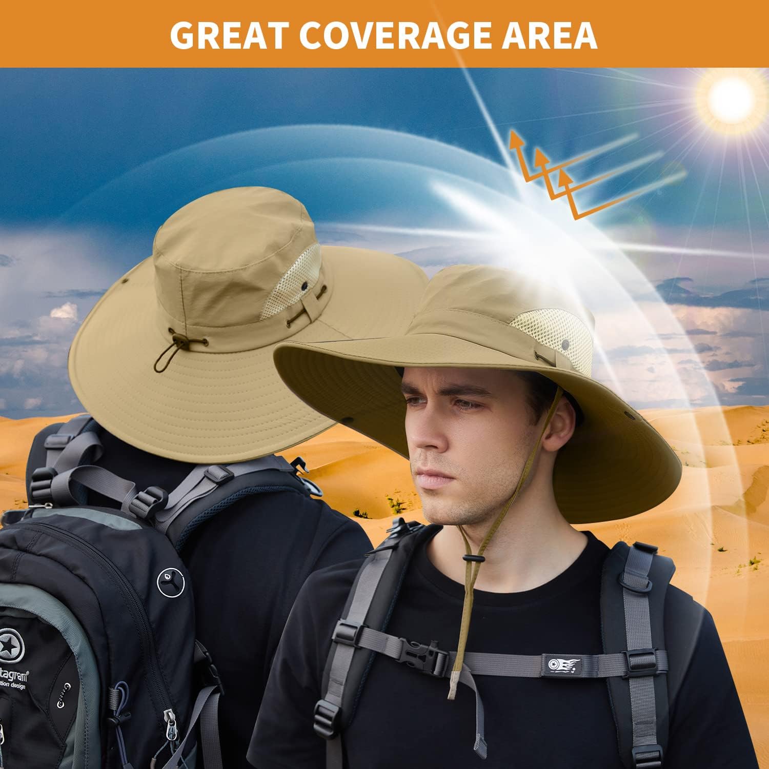 【XXL Oversize &Wide Brim】 Sun Hats for Men【UPF 50+ & Waterproof】 Fishing-Hat Boonie Bucket for Hiking Safari Beach Garden - Image 6