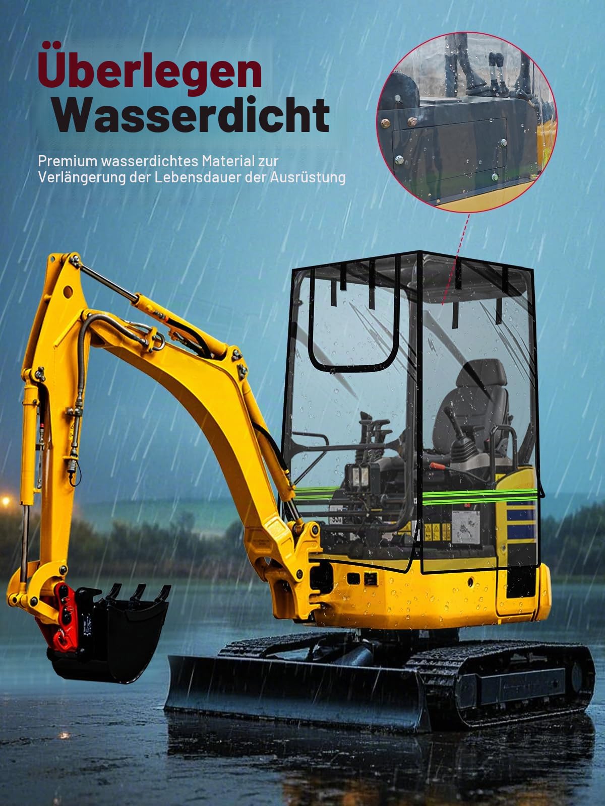 Mini-Bagger-Abdeckung, transparente Baggerkabinen-Hülle aus 600D Oxford-Gewebe & PVC-Folie, kompatibel mit Bobcat E20/Kubota U17 für 798–1600 kg, wasserdicht, UV- und Regenschutz