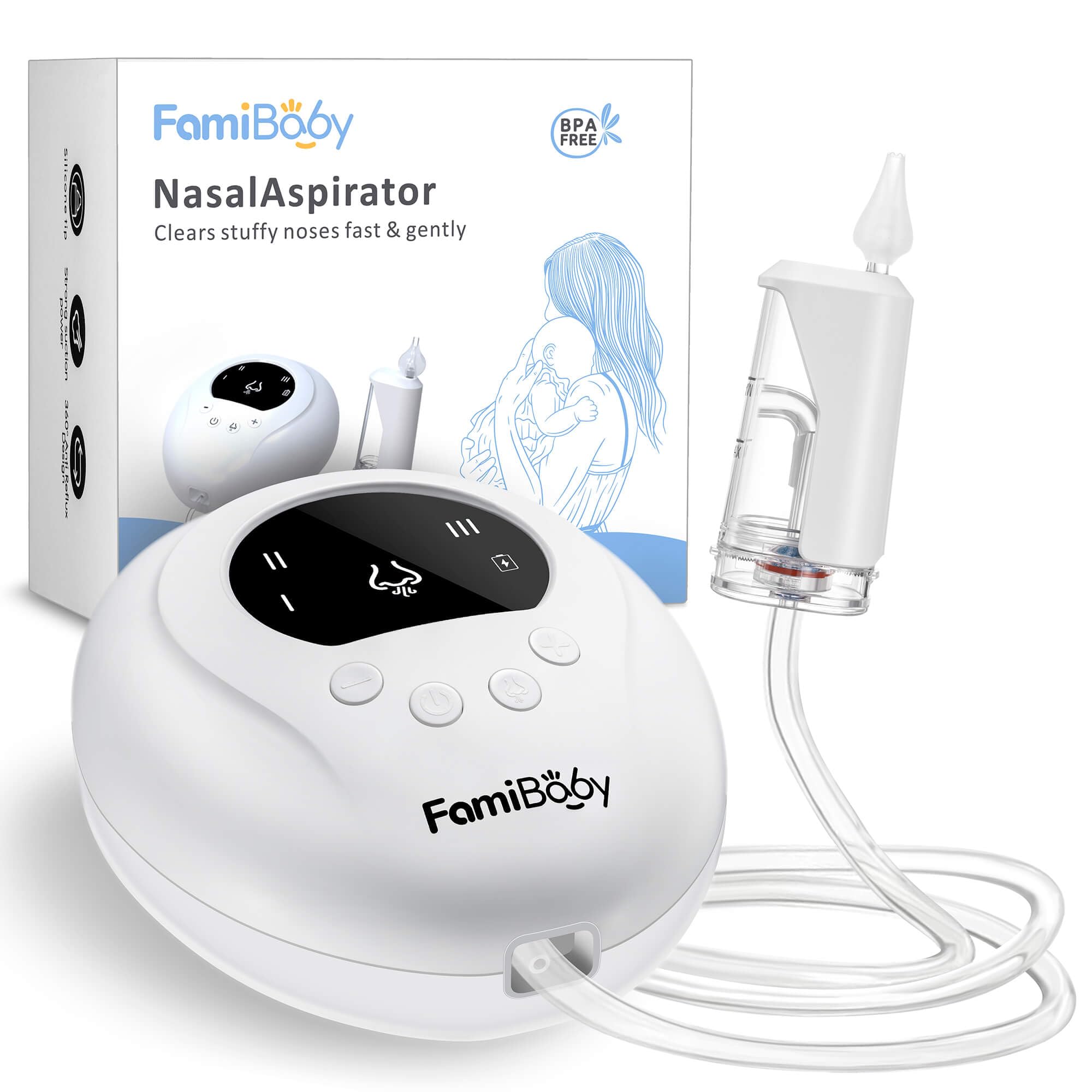 FamiBaby Electric Nasal Aspirator for Babies and Toddlers | Baby Nose Sucker with 3 Suction Levels | Easy-to-Clean Nose Aspirator for Babies |