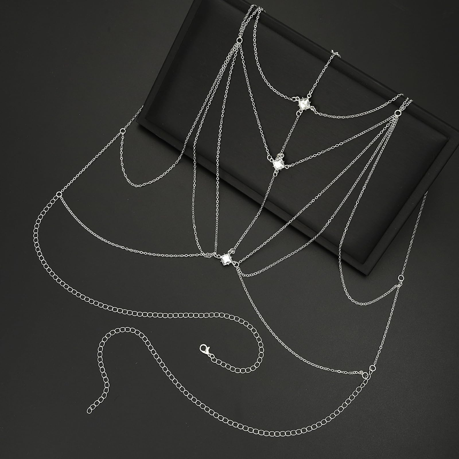 UJBVCX 4PCS Chaine de Corps Femme en Strass Sexy, Soutien-Gorge Chaîne, Collier de Corps en Cristal ChaîneS Poitrine, Chaîne de Corps Bikini Glands ChaîneS été Plage Strass Corps Bijoux - 3