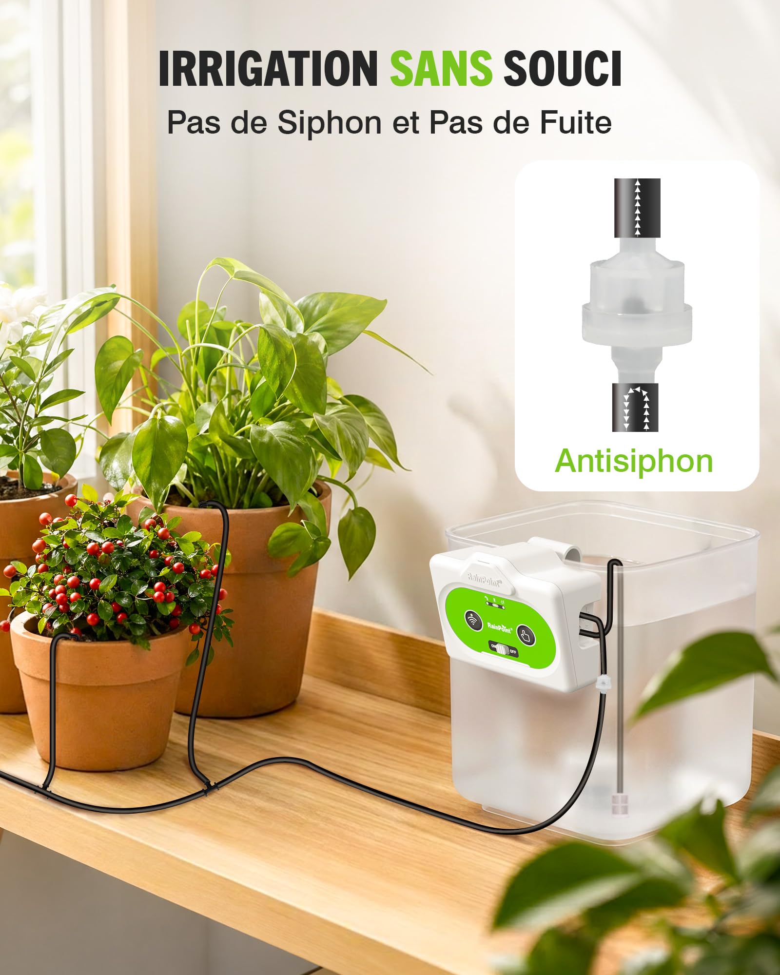RAINPOINT Arrosage Automatique Interieur WiFi, Contrôle à Distance via APP, Arroseur Automatique pour Plantes d’Intérieur, Arrosage Goutte à Goutte avec Batterie Rechargeable, Jusqu’à 15 Plantes