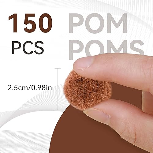 Miniatura 2 de 150 pompones para manualidades, color marrón claro de 1 pulgada, bolas de pompón mullido de Navidad, pequeños pompones para manualidades, proyectos