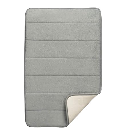 BEAR GRIPS Memory Foam Bathroom Door Mat, Non-Slip, Anti Skid, Ultra Soft, Super Water Absorption, Thick and Easy to Dry (Size: 45 X 70 cm, Color: Light Grey) - Pack of 1