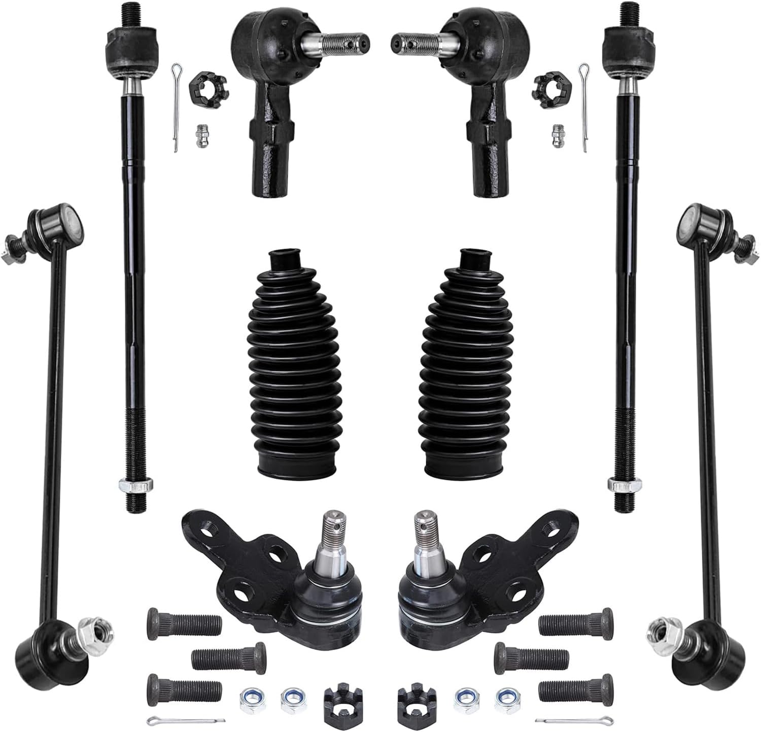 Detroit Axle - 10pc Front Suspension Kit for Toyota Camry Avalon Solara Lexus ES300, 2 Lower Ball Joints, 4 Inner & Outer Tie Rods, 2 Sway Bar Links, 2 Boots, Replacement