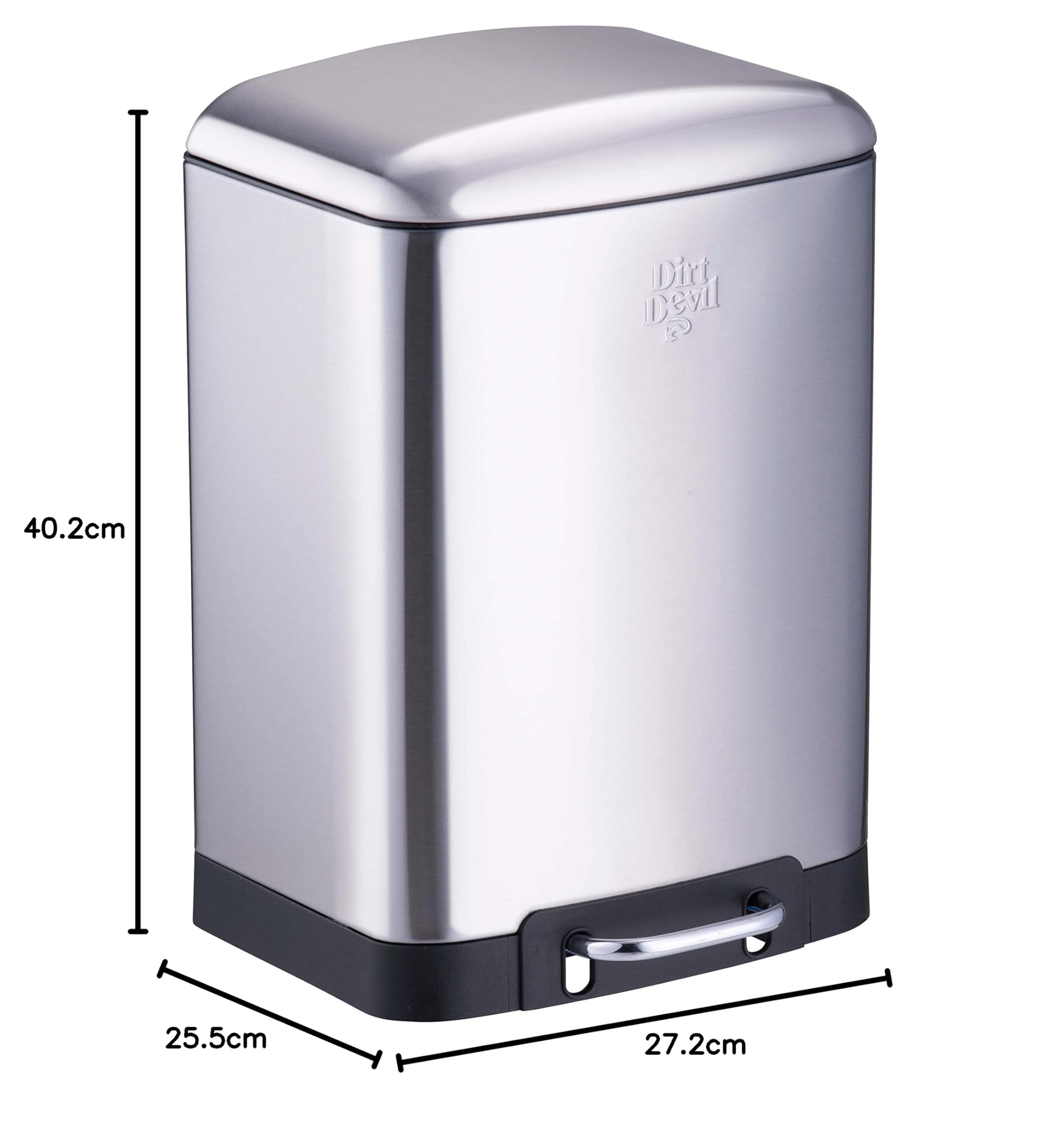 Dirt Devil Pattumiera a pedale, 12 l, con chiusura morbida, in acciaio inossidabile, cestino interno rimovibile, 27,2 x 25,5 x 40,2 cm, colore: argento