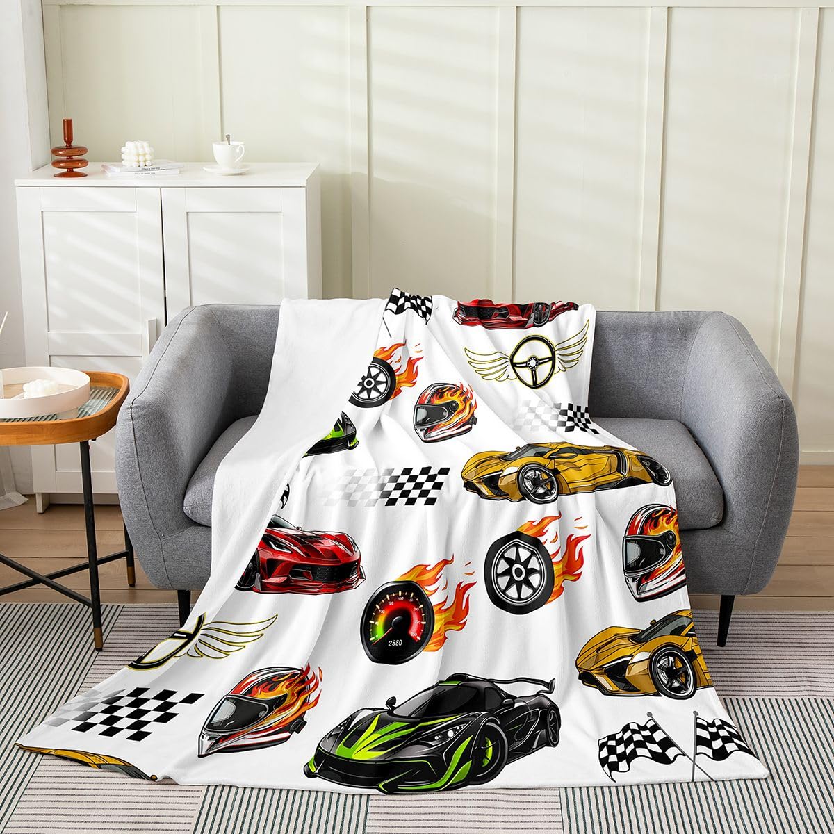 Plaid voiture de course couverture flanelle douce pour soirée cinéma canapé