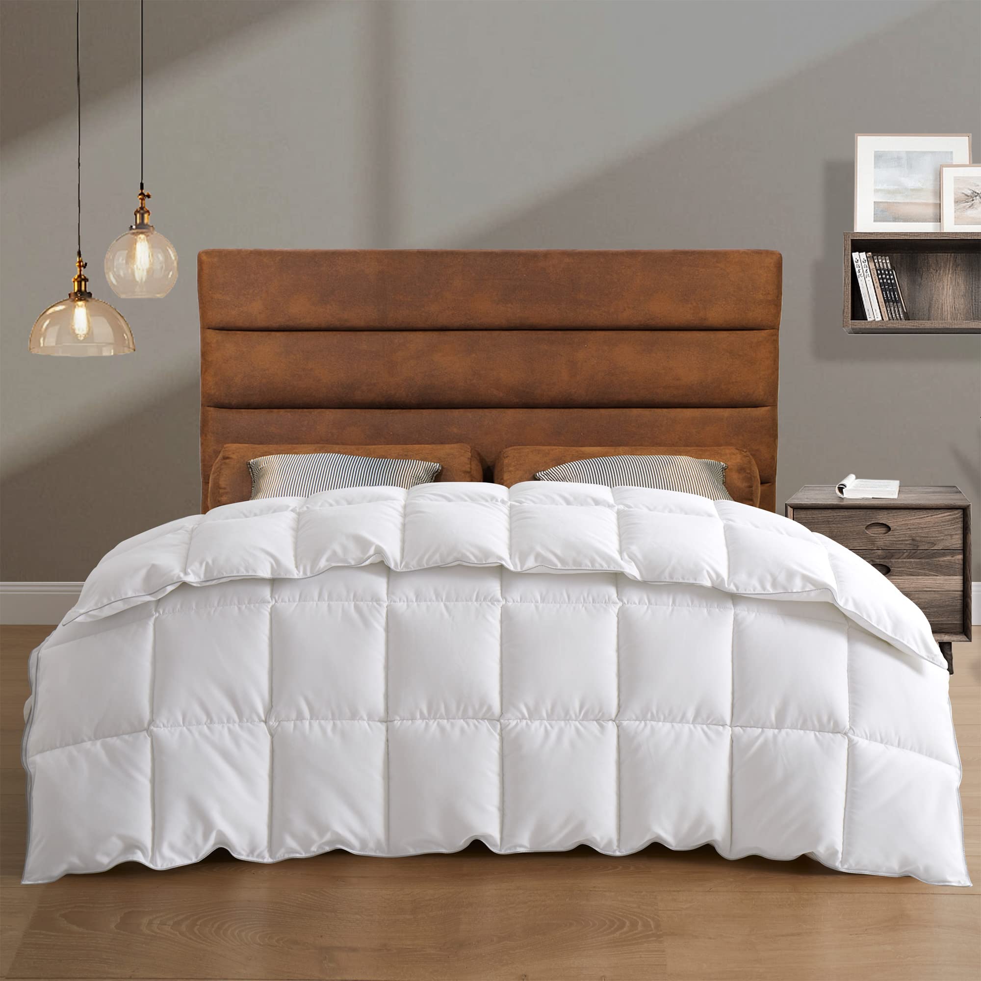 puredown Goose Feather Down Comforter King Size All Season Down Comforter Fluffy Down Duvet Insert Hotel Collection Down Comforter White Bed Comforters