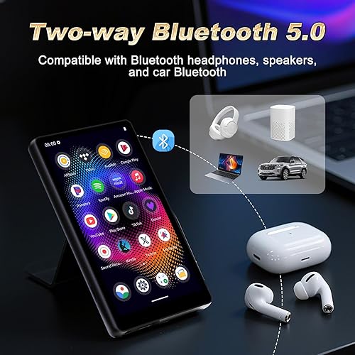 Miniatura 5 de Reproductor de MP3 con Bluetooth, reproductor de música HD de 5 pulgadas, batería de 2500 mAh, reproductor MP4 portátil de 128 GB con WiFi y