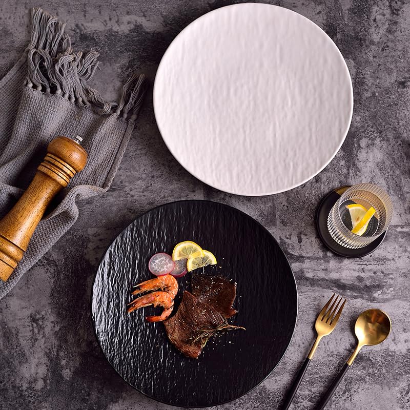 Platos De Comida Plato plano de cerámica occidental for carne, postre de frutas esmeriladas en blanco y negro, vajilla creativa for cena Suministros Para La Fiesta(11 inches-01)