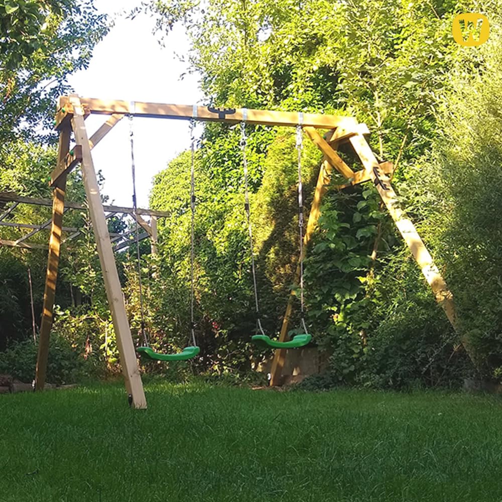 WICKEY Kinderschaukel Schaukelgestell Smart Move - Schaukel blau & Gestell Holz, Outdoor Schaukelgerüst, Doppelschaukel, Holzschaukel für Kinder im Garten