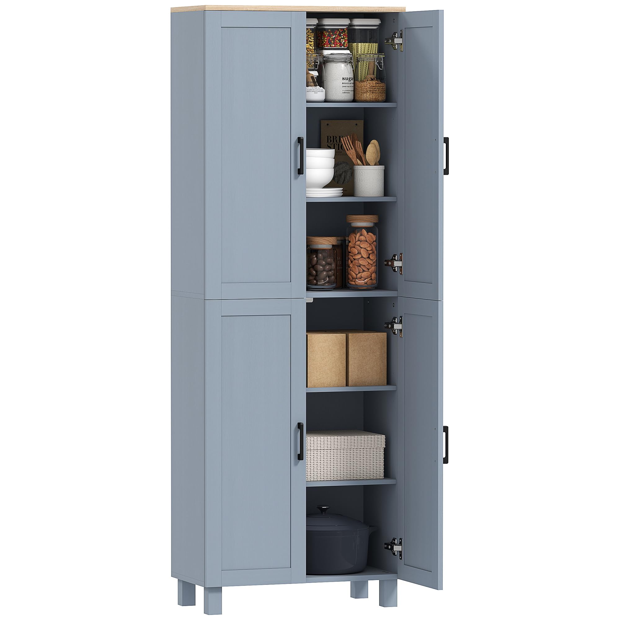 HOMCOM Freestanding Kitchen Cupboard, 4-Door Storage Cabinet with Adjustable Shelves, Modern Kitchen Pantry for Dining Room, 170cm, Grey Wood Effect — image 1