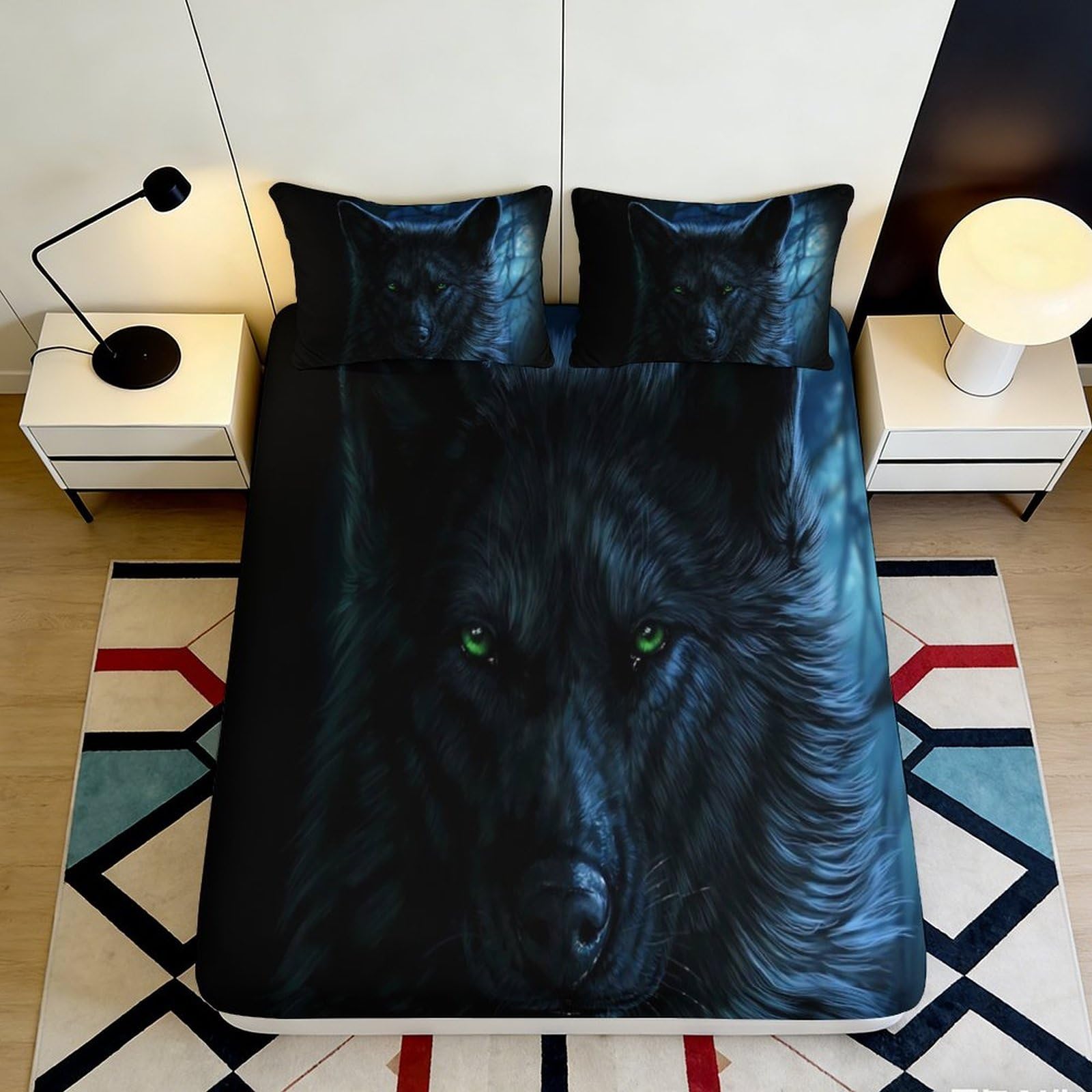 Jqzkxnhpbr Style-4 3D Printed Black Wolf Fitted Sheet Microfiber Soft Bedroom Decor Forest Animal Bed Cover For Home Guest Room 90X200x25cm